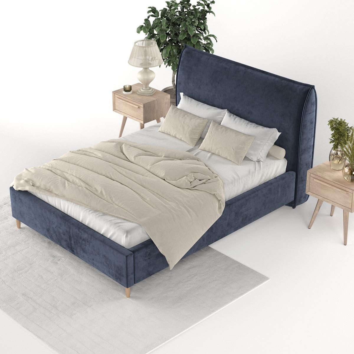 POLSTERBETT Mira 140/200 cm Marineblau im Lotta Stoff - Naturfarben/Dunkelblau, Holz/Holzwerkstoff (140/200cm) - AltaBeds