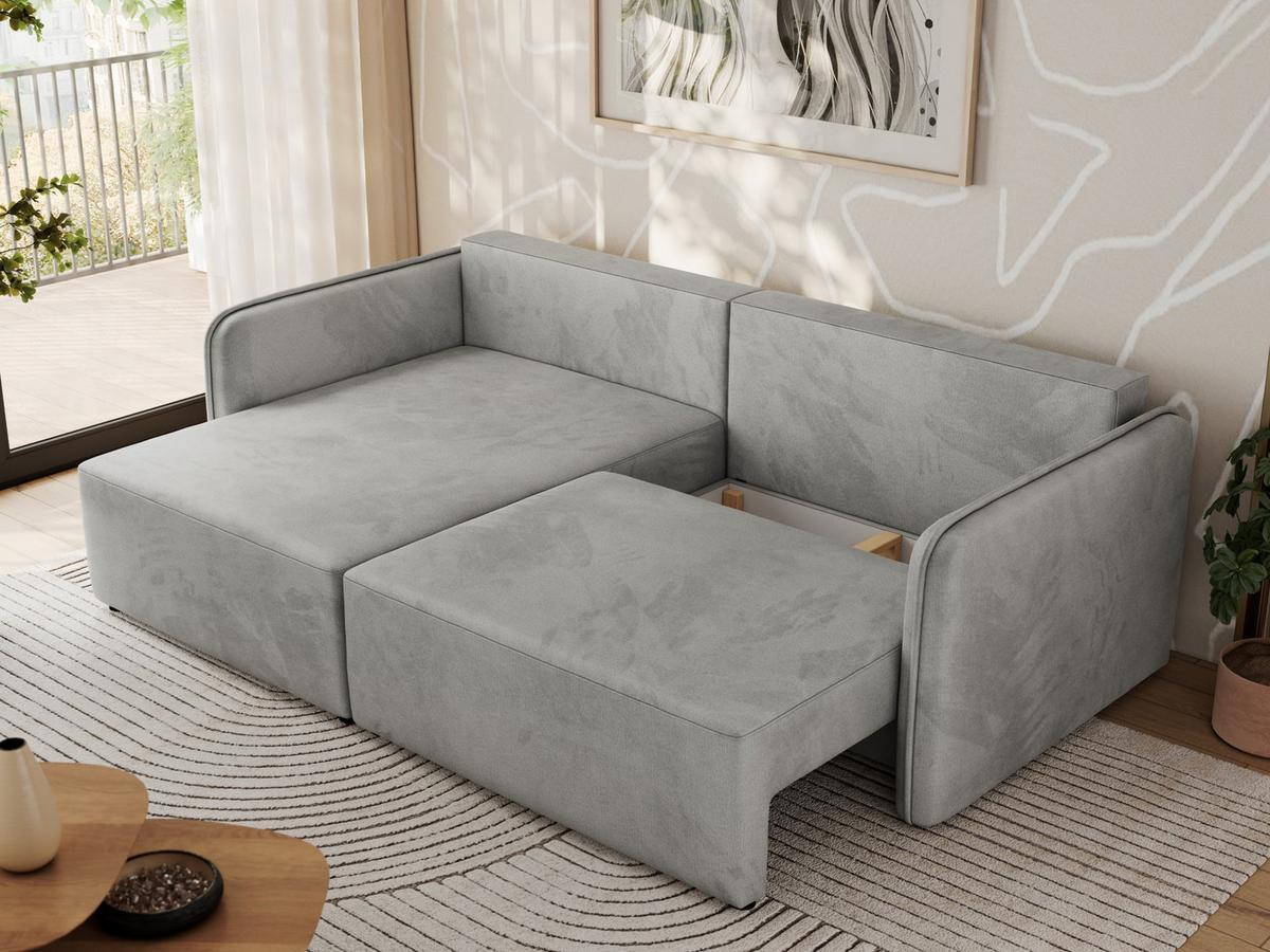 ECKSCHLAFSOFA MESTO L Hellgrau Velvet - links - Hellgrau/Schwarz, Kunststoff/Textil (227/147cm) - MKS