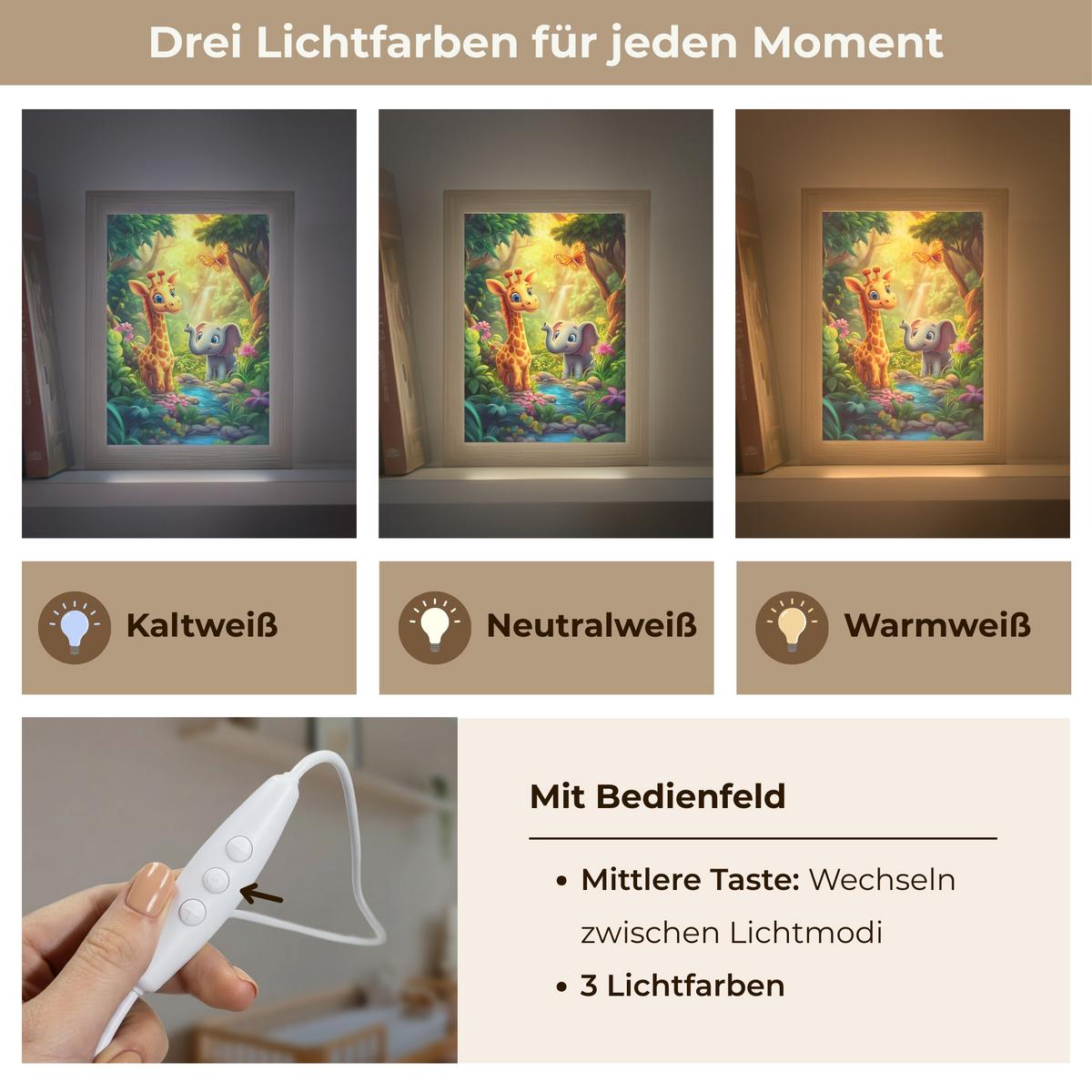 NACHTTISCHLAMPE Giraffe - Elefant - Blumen - Dschungel 15x20 cm - Grün, Holzwerkstoff (8/15/20cm) - OnlyWow