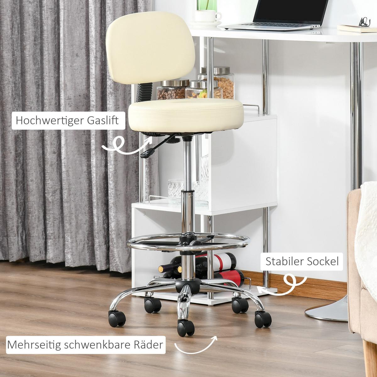 BARHOCKER Drehstuhl Höheverstellbarer Barstuhl mit Lehne aus Kunstleder-Leder - Beige, Kunststoff (57/104/56cm) - HOMCOM