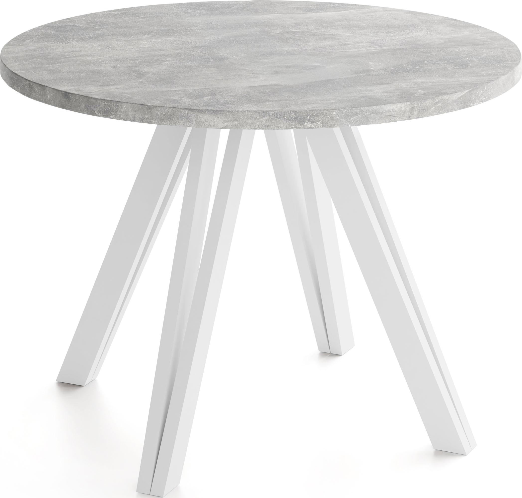 ESSTISCH Ravero runder ausziehbarer, Beton grau 100/100/77 cm - Hellgrau/Weiß, Holz/Holzwerkstoff (100/100/76.5cm) - WFL GROUP