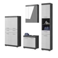 BADMÖBEL-SET weiß Hochglanz, grau 4-teilig 186 cm, Komplettset mit 31 Fächern - Weiß Hochglanz/Grau, Holzwerkstoff (186/191/34cm) - Inn.Furn
