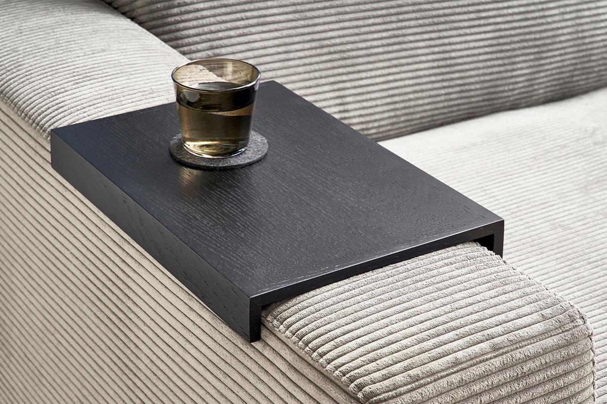 BIG SOFA XL MIT TABLETT MADELINE Hellgrau Cord - Hellgrau/Schwarz, Kunststoff/Textil (290/85/190cm) - KAWOLA