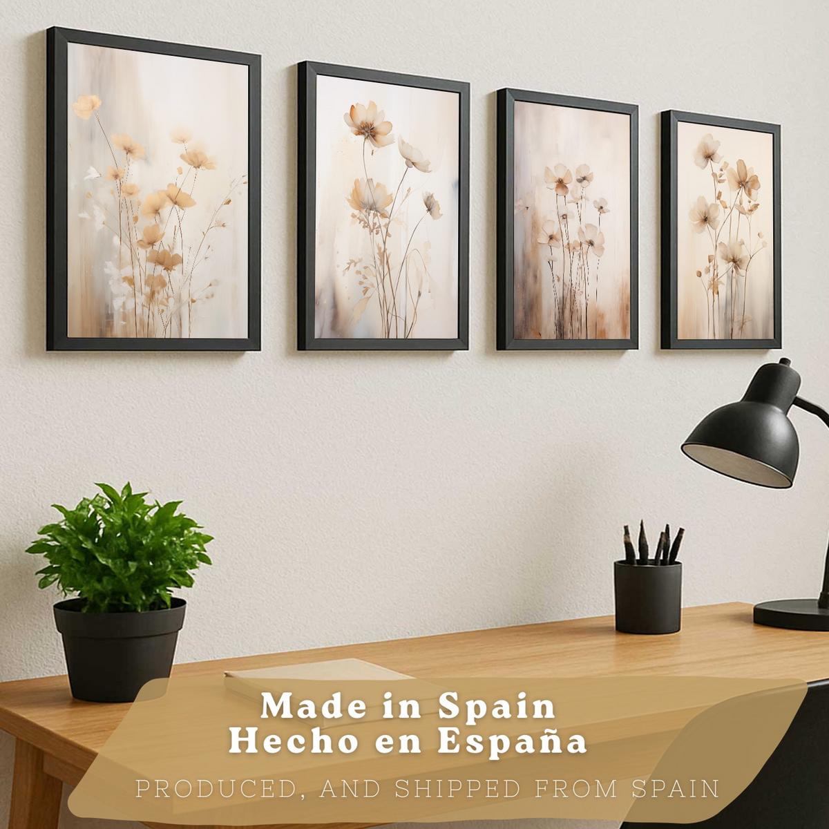 POSTER 4er -Set Wandbilder Blumen Vintage modern Wohnzimmer Deko, Schlafzimmer, Küche, Badezimmer Rahmenlos A3 - Klar, Papier (29.7/1/42cm) - Nacnic