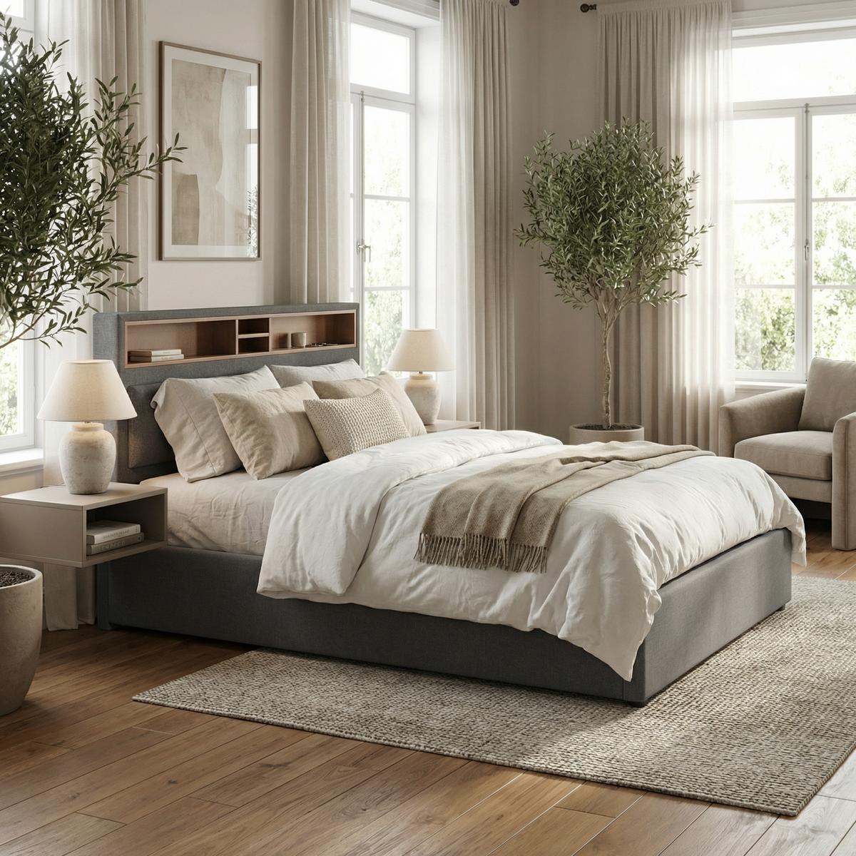 POLSTERBETT Grau 160x200cm mit Stauraum & USB-Anschluss - Grau, Holzwerkstoff/Textil (160/200cm) - Urban Meuble