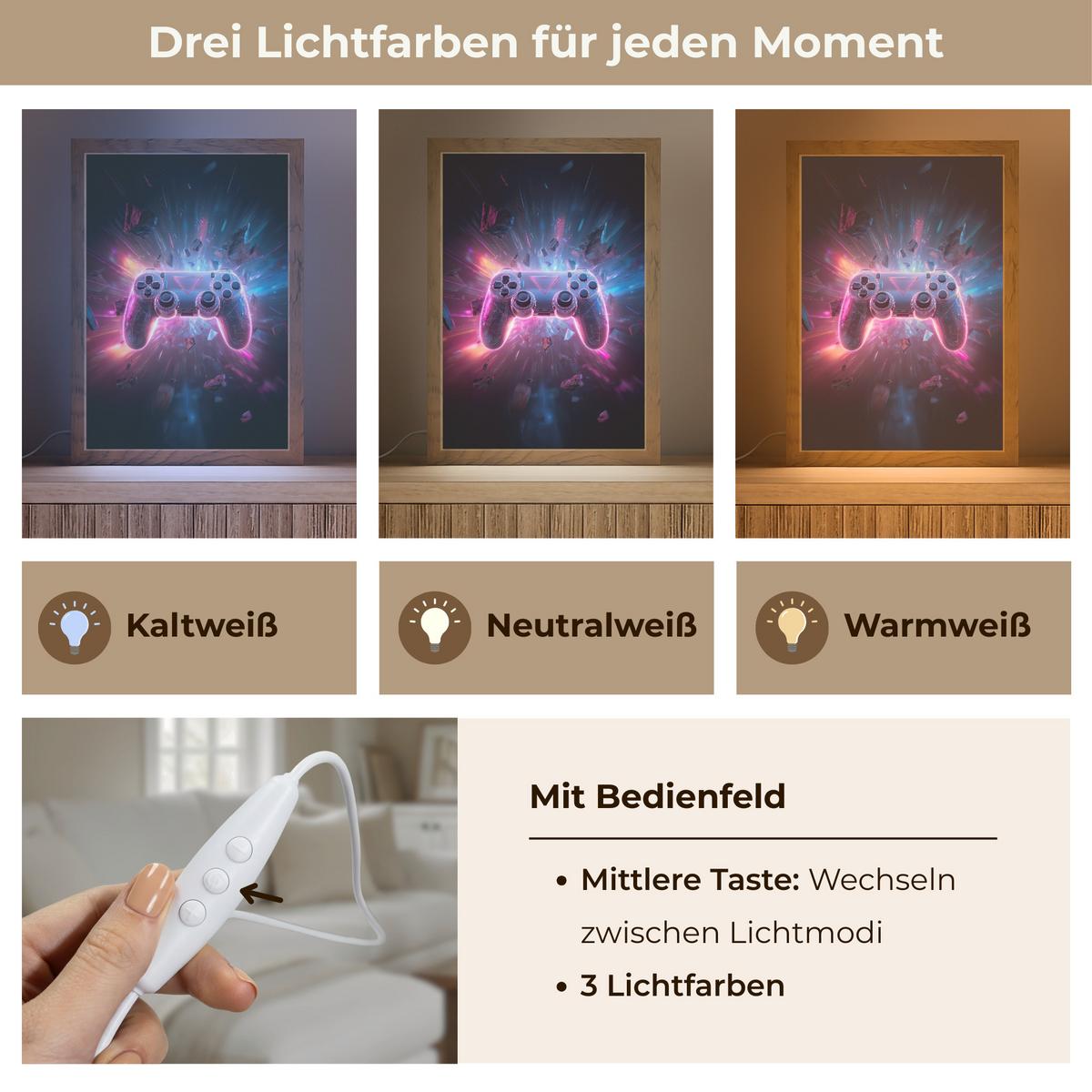 WANDLEUCHTE Controller - Neon - Explosion - Abstrakt 20x30 cm - Violett, Holzwerkstoff (20/30/8cm) - OnlyWow