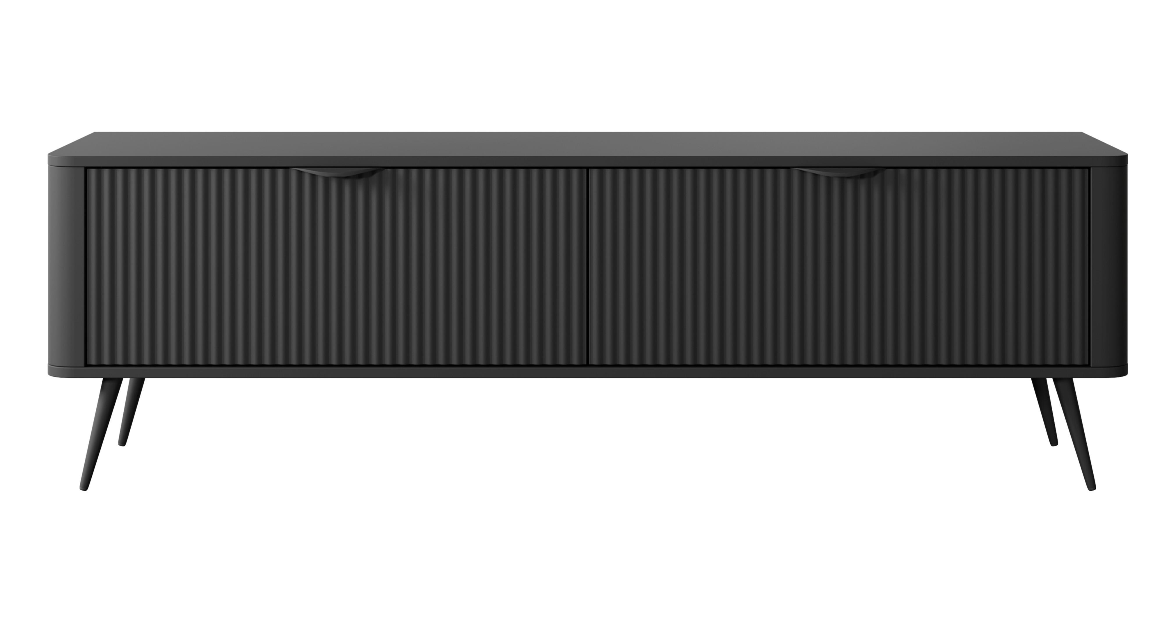 LOWBOARD Vespasia 2T Schwarz 163,2/51/38 cm – Geriffelten Fronten - Schwarz, Holzwerkstoff/Metall (163.2/51/38cm) - AX Living