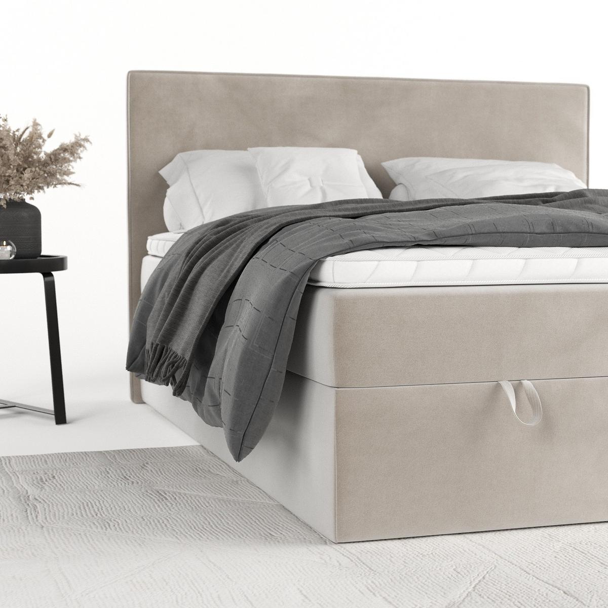 BOXBETT Velma 140/200 cm Hellbeige im Paros Stoff - Beige/Schwarz, Holz/Holzwerkstoff (140/200cm) - AltaBeds