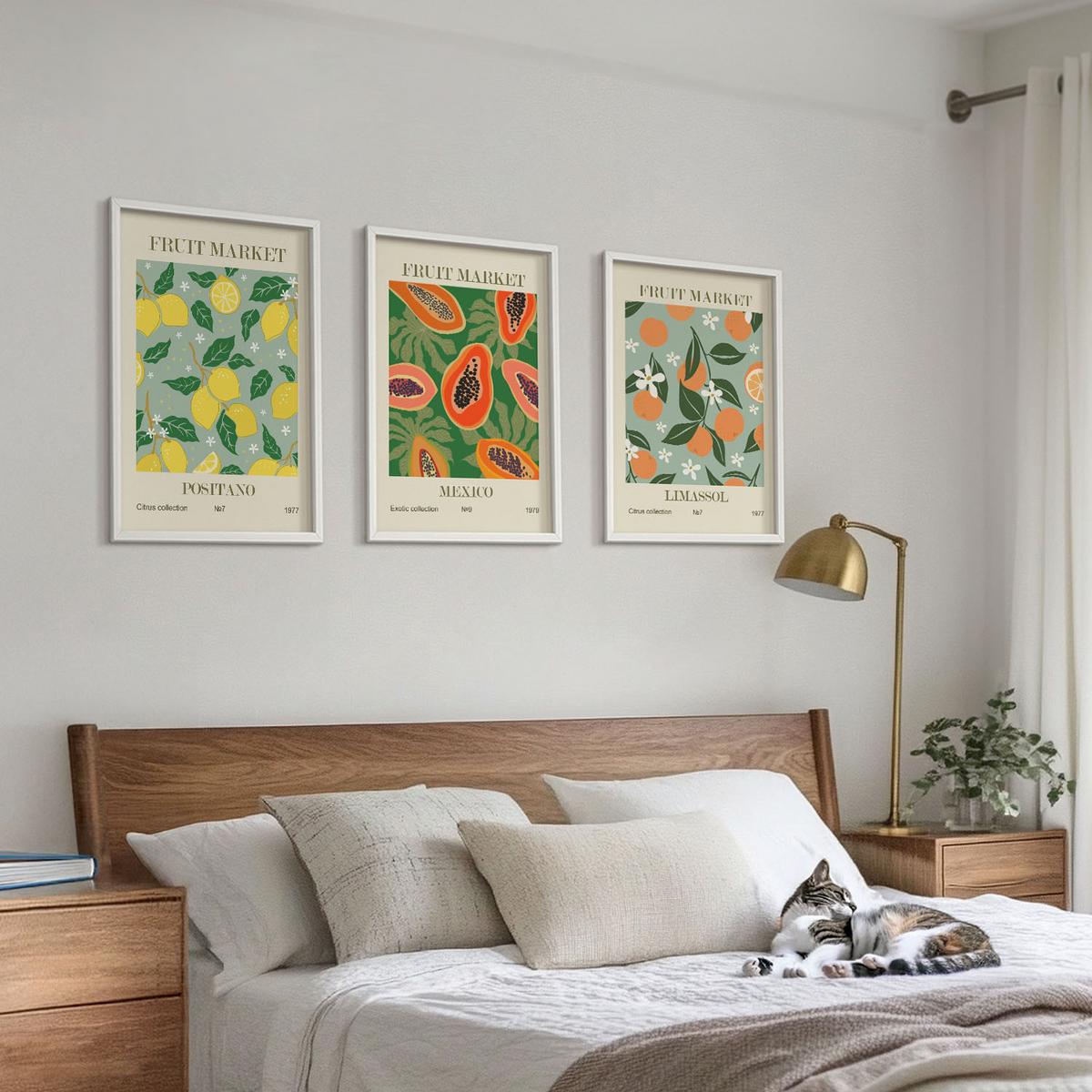 BILDER SET 3er Set - 40x60 cm Weißer Rahmen - Fruchtposter Zitronen Papayas - Weiß, Kunststoff (40/60cm) - TULUP