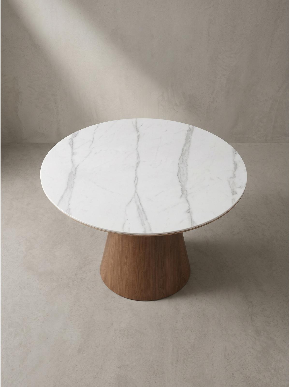 ESSTISCH LOVRAN, Sinterstein, Weiß-Braun, Ø 120 x 75 cm - Braun, Holzwerkstoff/Metall (120/120/75cm) - KADIMA DESIGN