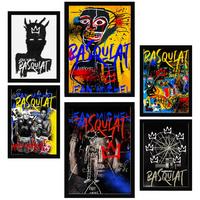 POSTER Set Mit 6 Ikonische Basquiat Graffiti Pop Art A3 & A4 Schwarzer Rahmen - Schwarz, Papier (29/3cm) - Nacnic