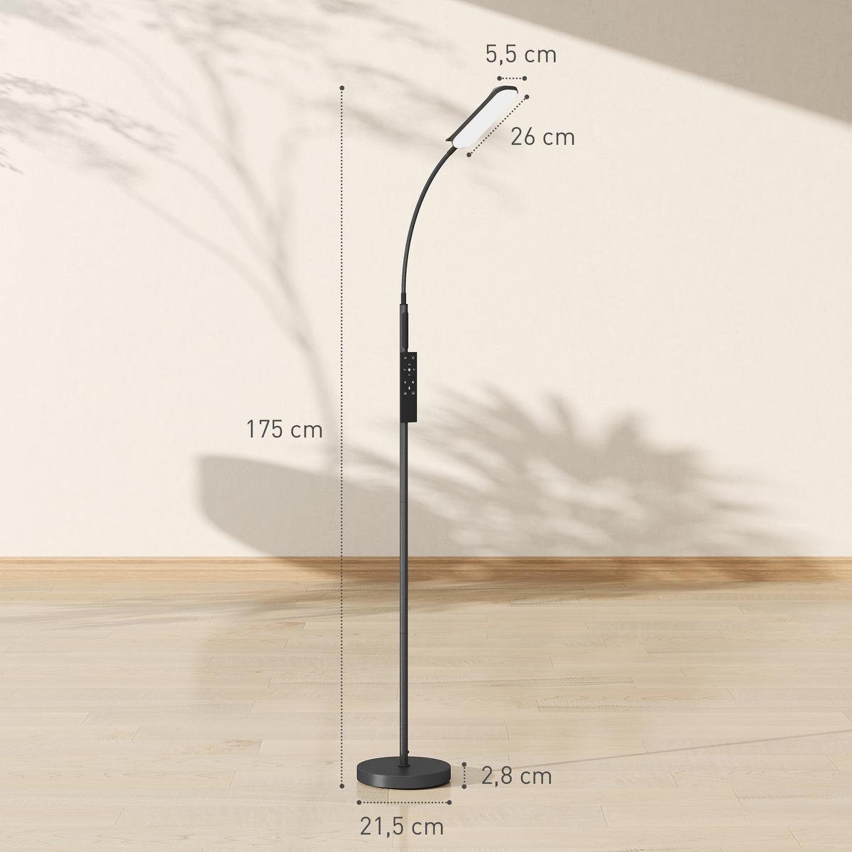 LED Stehlampe Dimmbar Stehleuchte mit Fernbedienung & Touch-Steuerung - Schwarz, Metall (22/22/175cm) - HOMCOM