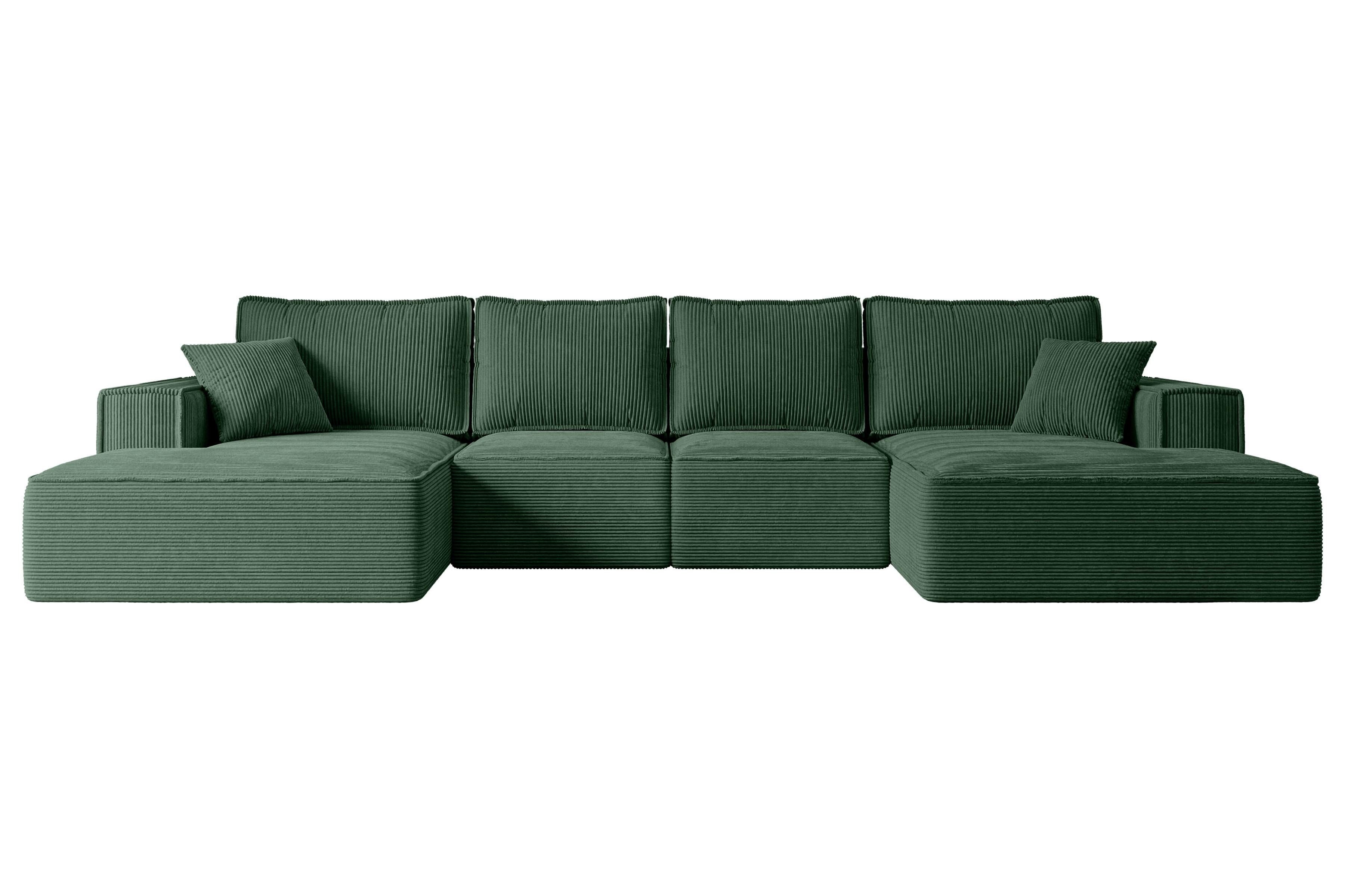 WOHNLANDSCHAFT mit Schlaffunktion und Bettkasten SIERRA-U-S - 349x161x87 cm Grün Cord - Schwarz/Grün, Holzwerkstoff/Kunststoff (349/87/161cm) - ALTDECOR
