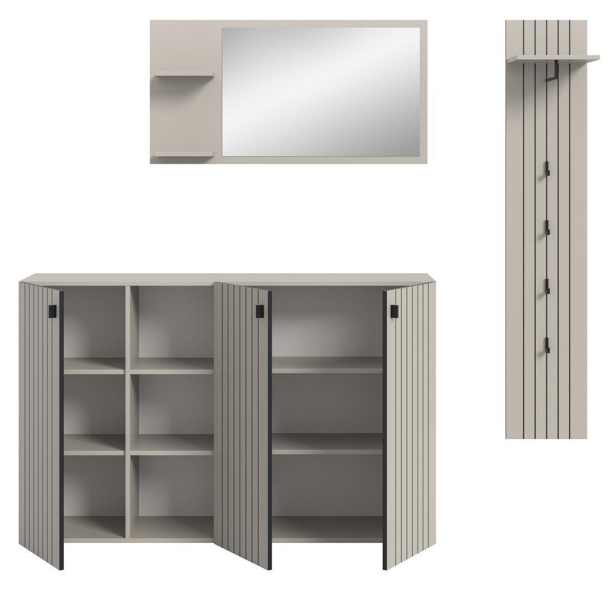 GARDEROBEN-SET 3-teilig Kaschmir 196 cm, Garderobenkombination mit Rillen-Optik - Kaschmir/Schwarz, Glas/Holzwerkstoff (196/192/37cm) - Inn.Furn