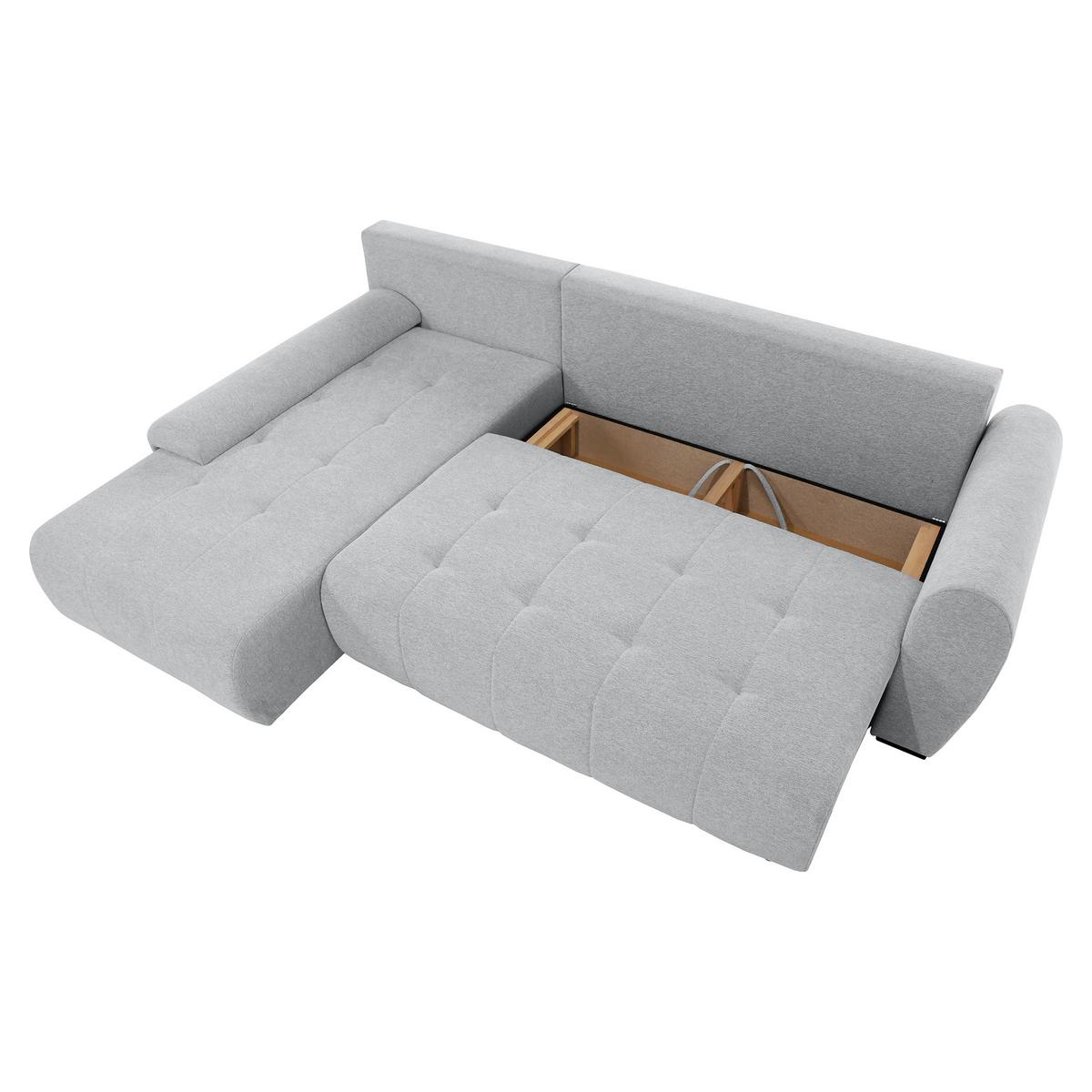 ECKSCHLAFSOFA Dallas mit Bettkasten, 255 cm, Hellgrau, links, Velour-Stoff - Hellgrau, Textil (255/175cm) - Beautysofa