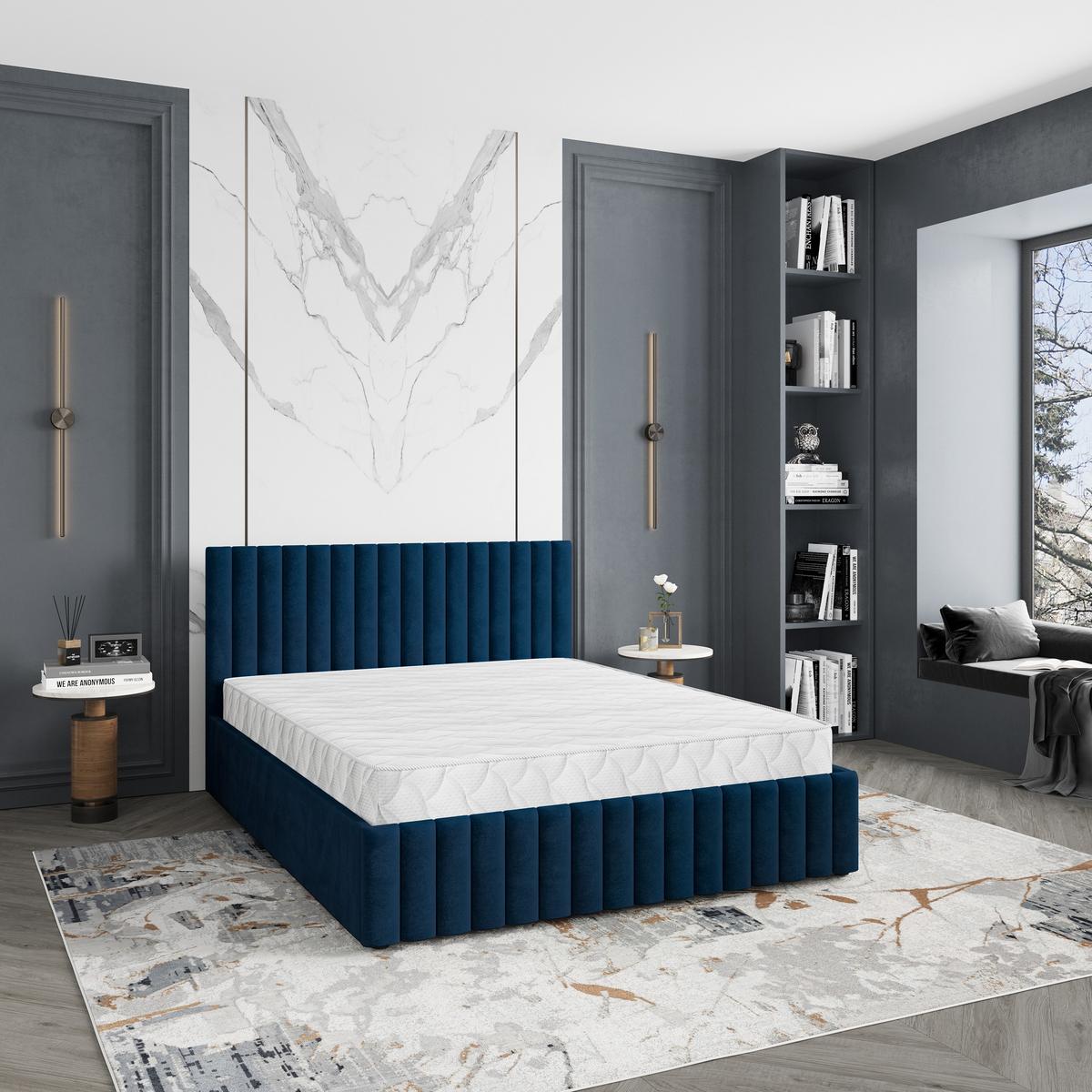 POLSTERBETT CARMIA 140x200 cm mit Bettkästen - Blau - Blau, Holz (140/200cm) - MASSENO