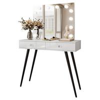 SCHMINKTISCH SIENNA LOFT ELITE mit Spiegel - Weiß Hochglanz/Schwarz, Holzwerkstoff (100/81/42cm)