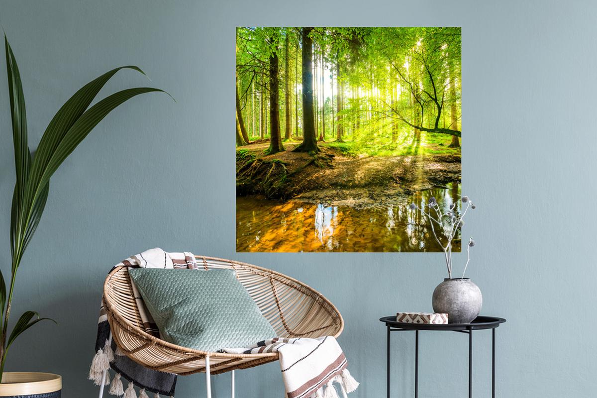 WANDTATTOO Wald - Landschaft - Wasser - Bäume - Sonne - Grün - Natur Wanddeko 50x50 cm - Grün, Kunststoff (50/50/0.1cm) - MuchoWow