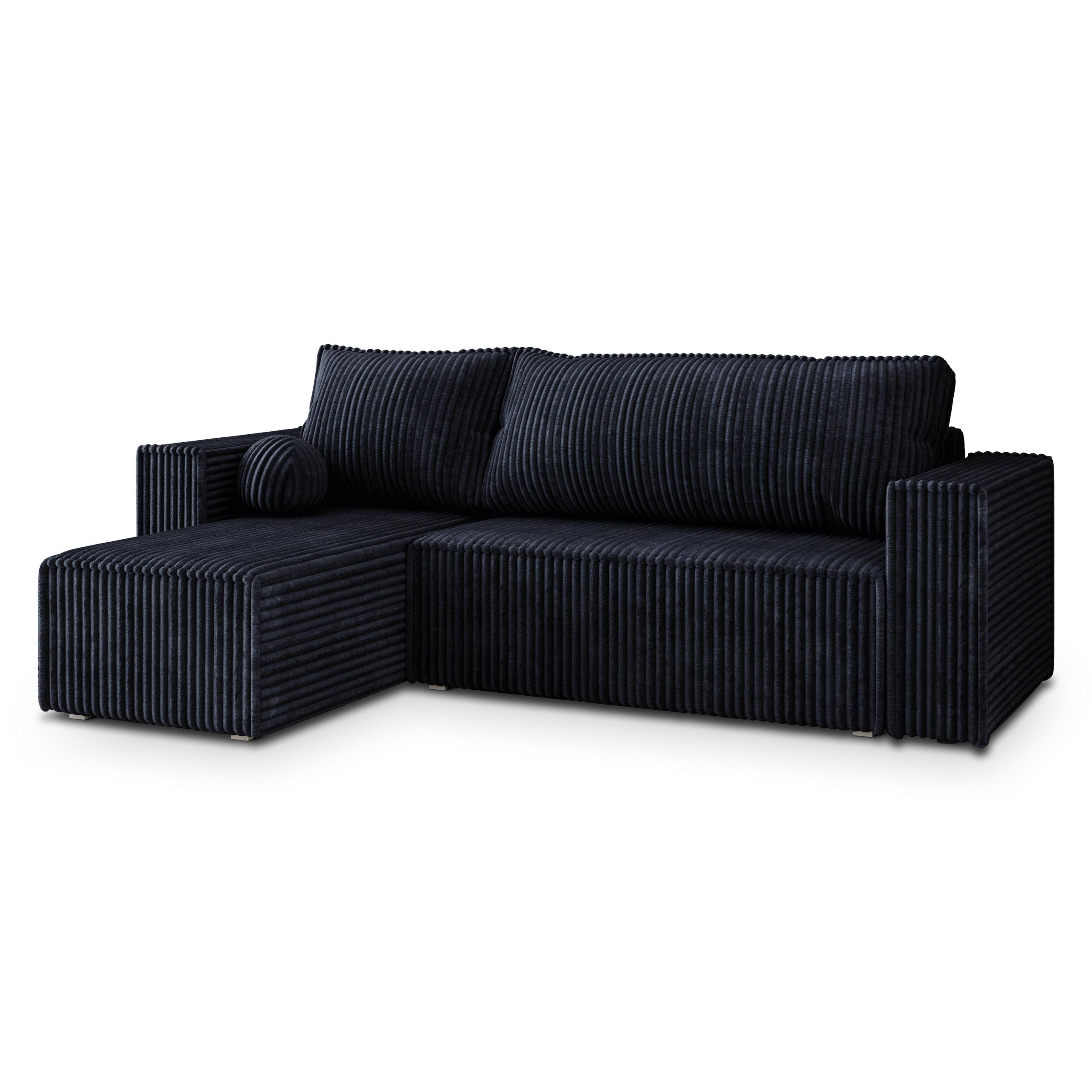 ECKSOFA RAVELO T Schwarz Kordstoff mit Schlaffunktion - Schwarz/Grau, Holz/Kunststoff (240/140cm) - MASSENO