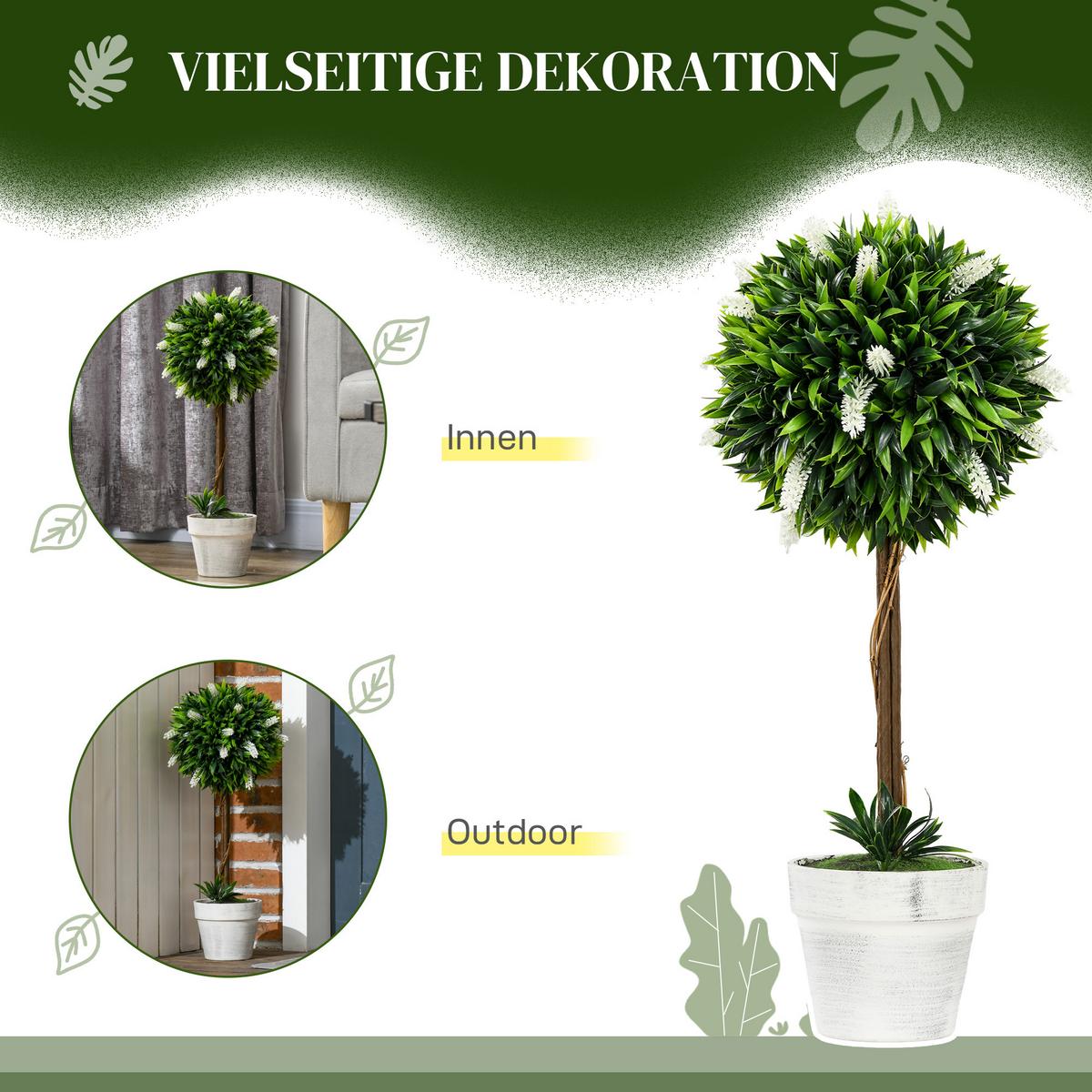 KUNSTPFLANZE Lavendel 2er-Set Künstliche Pflanzen 60 cm Zimmerpflanze Weiß - Braun/Weiß, Kunststoff (60cm) - HOMCOM