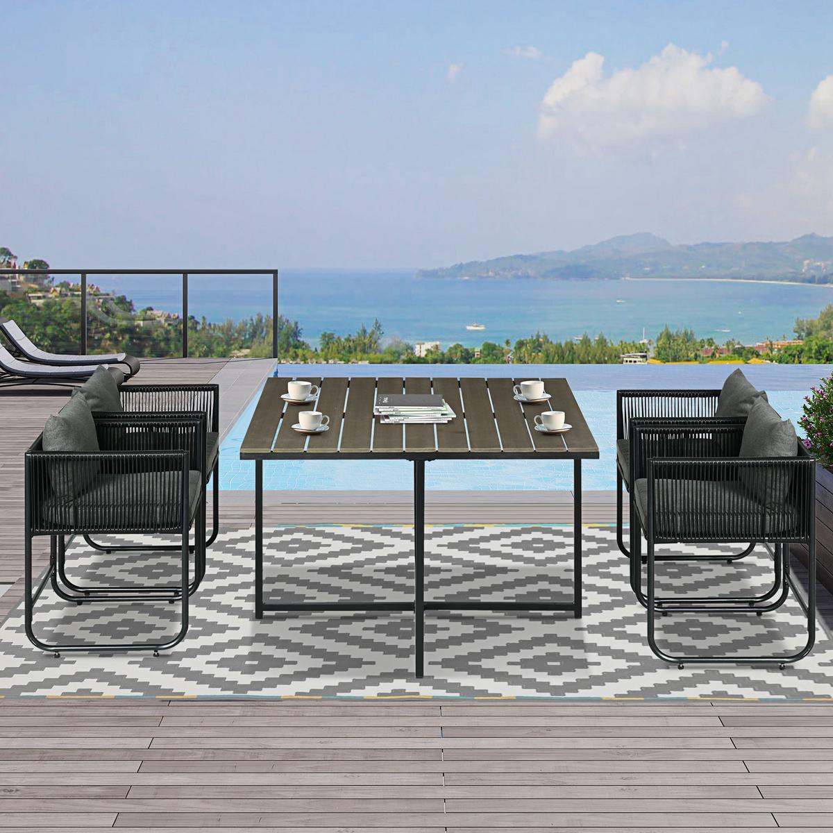 ESSTISCH mit 4 Stühlen, 5-tlg. Polyrattan Gartenmöbel Set, Gartensitzgruppe, Grau - Grau, Kunststoff - Outsunny