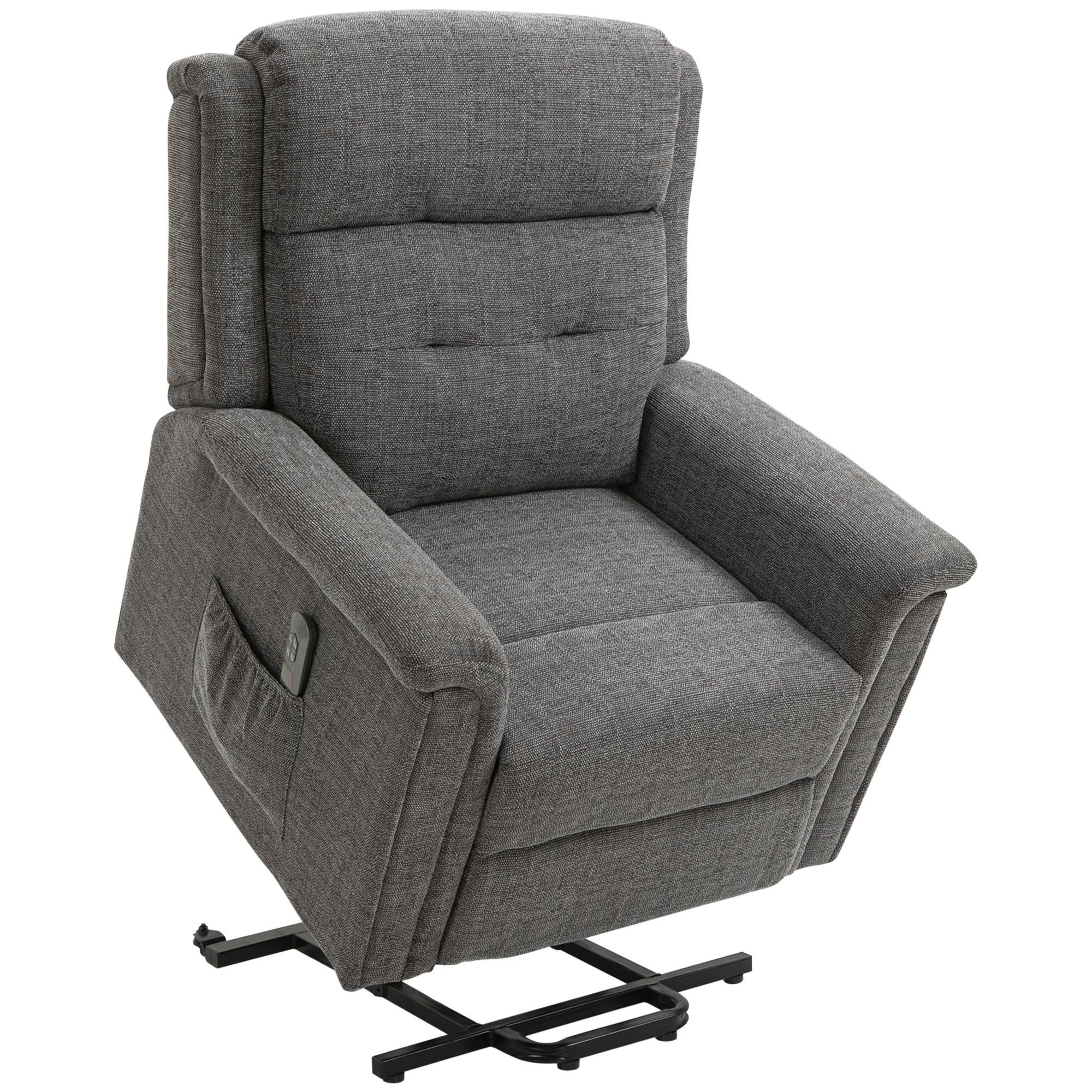 FERNSEHSESSEL mit Aufstehhilfe, Grau - Schwarz/Grau, Textil/Metall (87/108/92cm) - HOMCOM