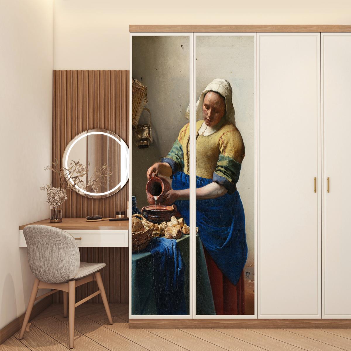 TÜRAUFKLEBER Das Milchmädchen - Johannes Vermeer 90x235 cm - Türtapete - Dunkelblau, Kunststoff (90/0.1cm) - MuchoWow