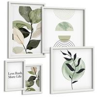 BILDER SET 5er Set - 50x50 cm & 20x30 cm & 40x60 cm Weißer Rahmen - Geometrische Pflanzenformen - Weiß, Kunststoff (40/60cm) - TULUP