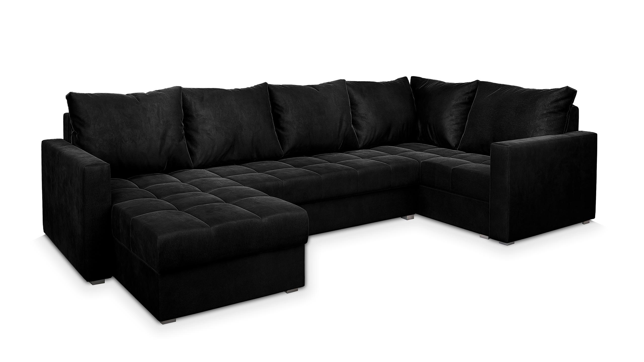 WOHNLANDSCHAFT LORIVO L-S Schwarz Plüsch-Stoff mit Schlaffunktion - Schwarz/Grau, Holz/Kunststoff (285/85/150cm) - MASSENO