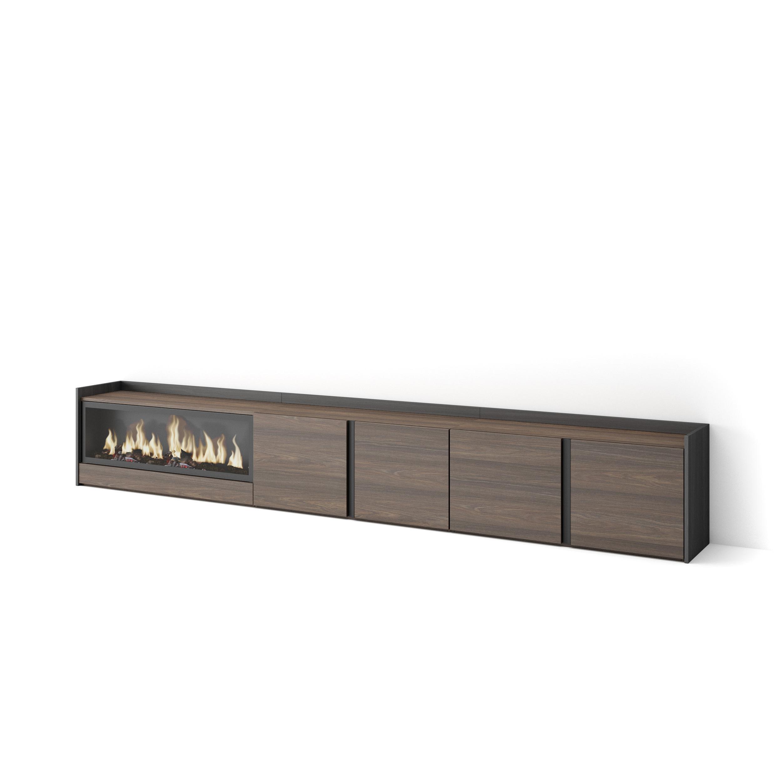 LOWBOARD, Dunkler Eiche und Schwarz, 315/35/50cm, Kamin mit Feuereffekt XXL - Dunkelbraun, Holzwerkstoff (315/50/35cm) - Skraut Home