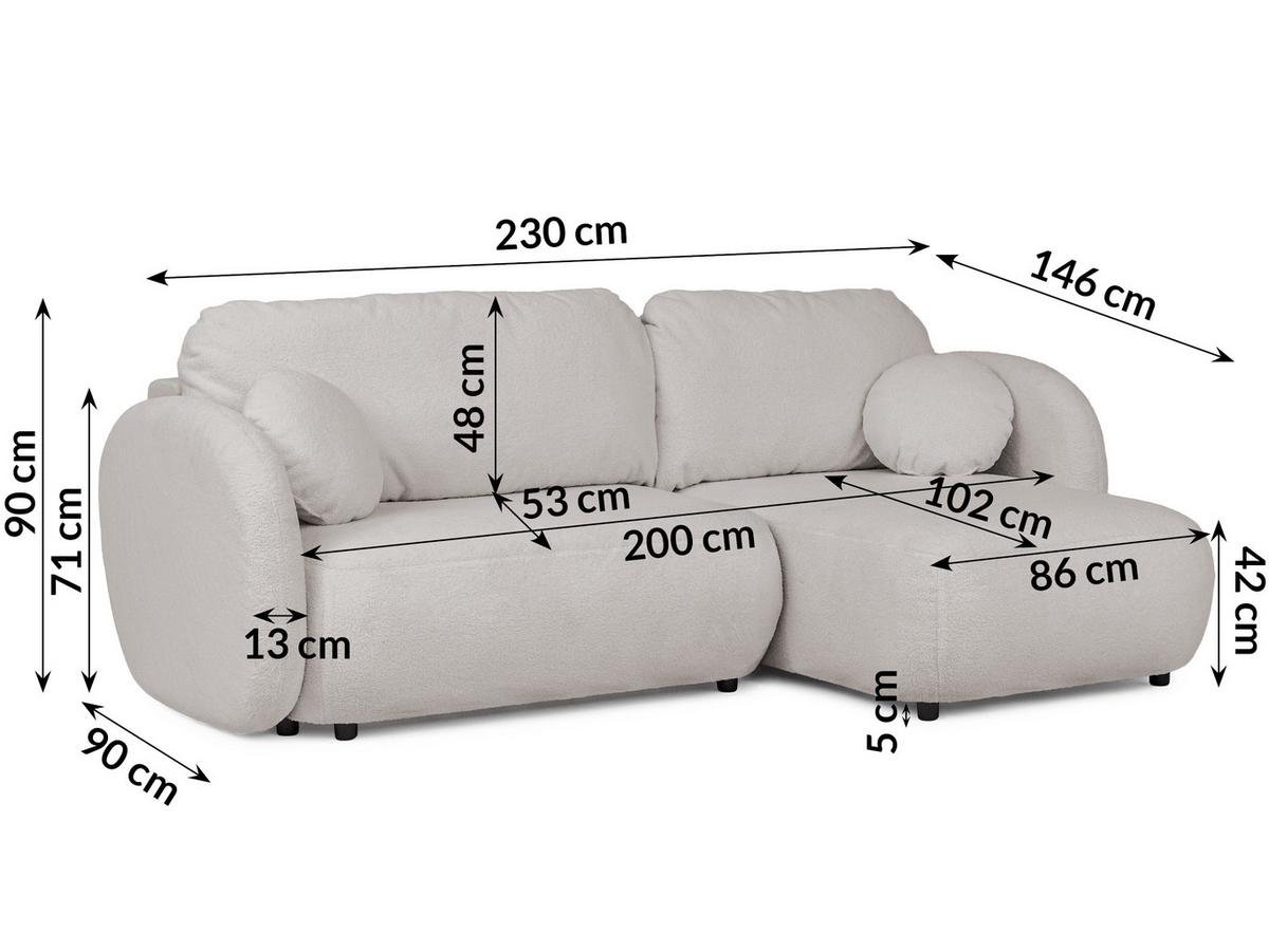 ECKSOFA Candy mit Schlaffunktion Hellgrau Bouclé-Stoff - Ottomane rechts - Hellgrau/Schwarz, Holz/Kunststoff (146/230cm) - S-Style