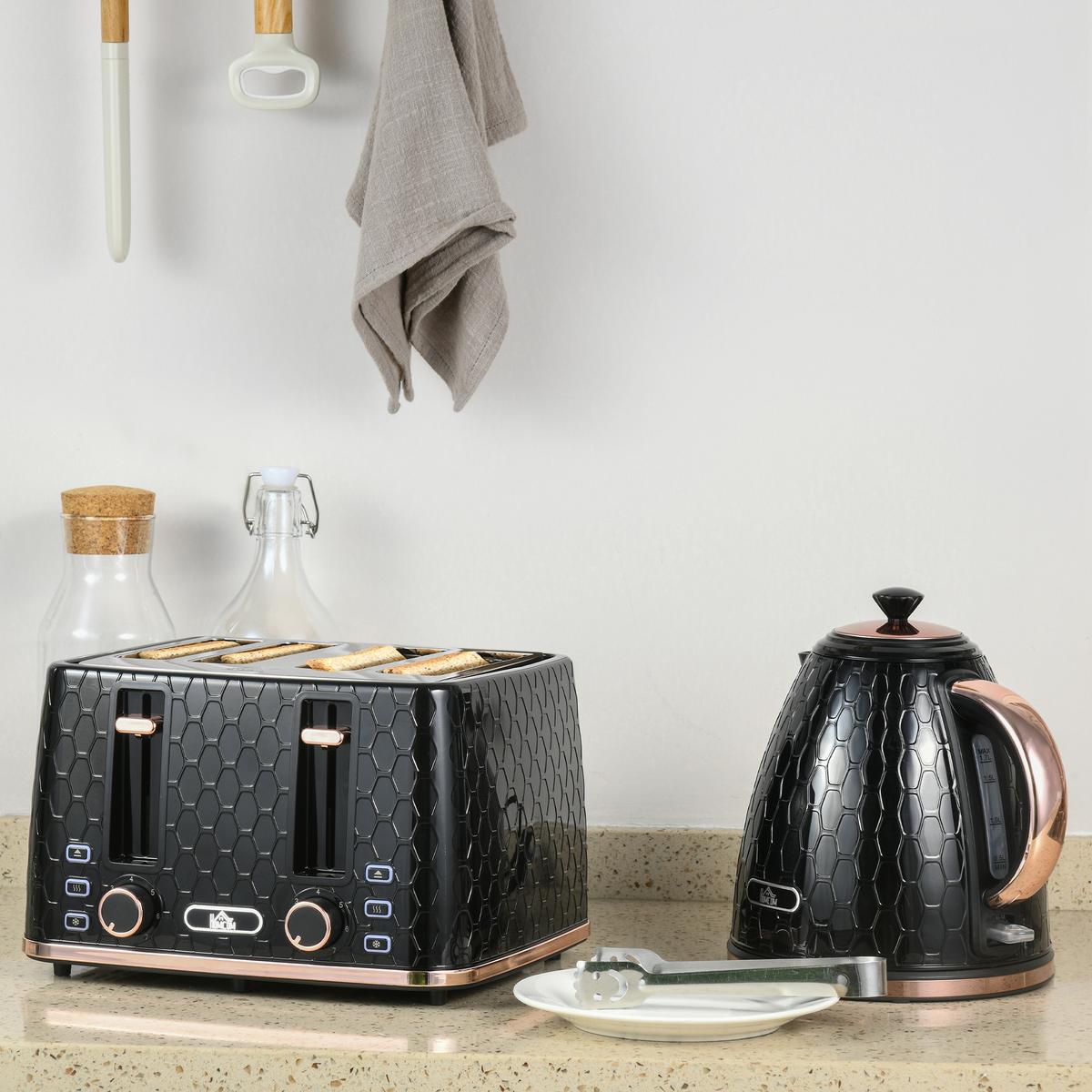 KOCHER-TOASTER-SET 2er Set Kunststoff Stahl Schwarz - Schwarz, Kunststoff (19.5/23.4/24.2cm) - HOMCOM