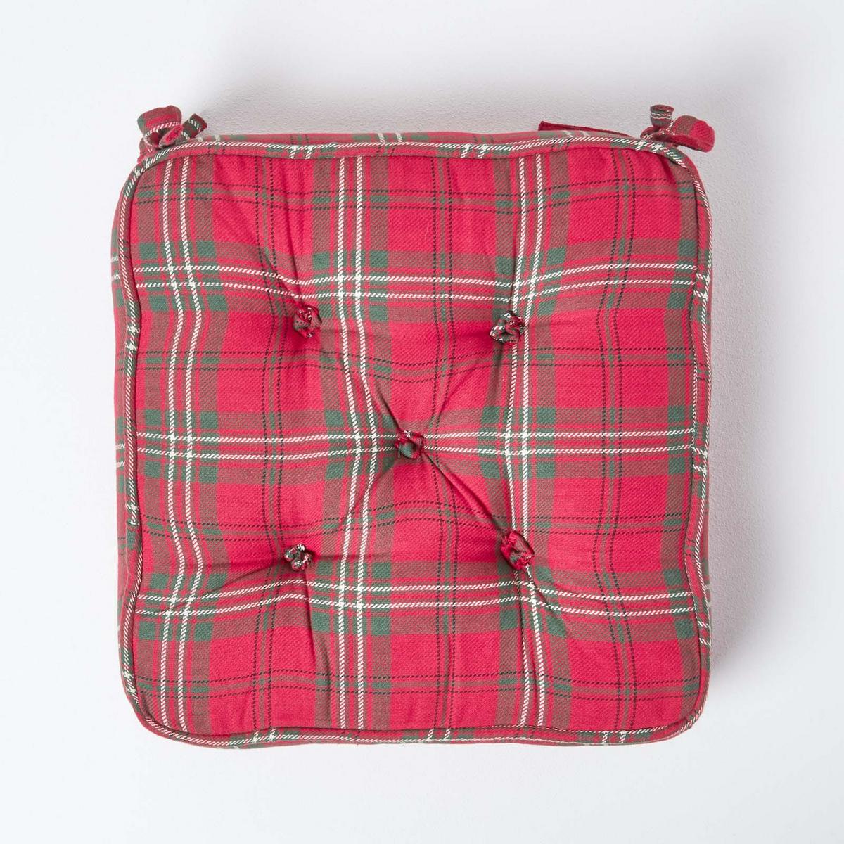 SITZKISSEN rot-grün kariert 40/40/10 cm – Stuhlkissen Baumwolle - Rot, Textil (40/40/10cm) - Homescapes
