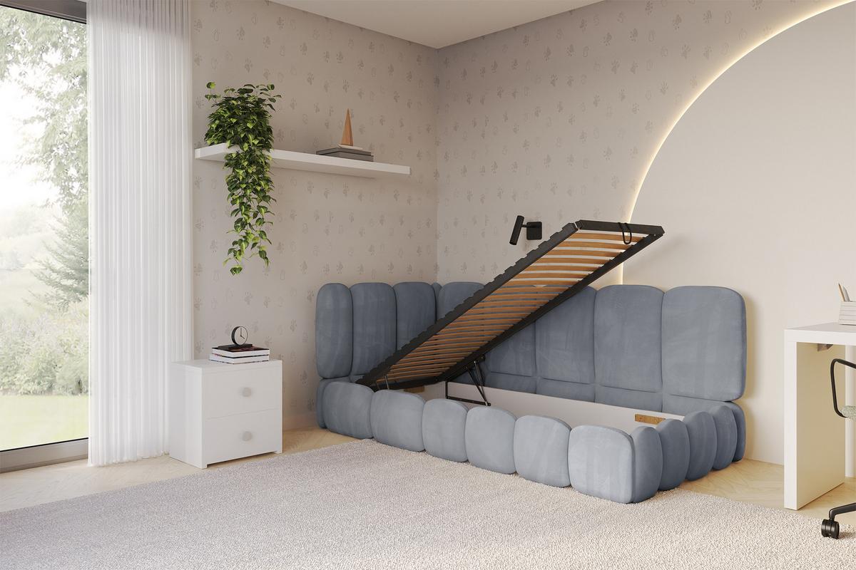 EINZELLBETT Jugendbett mit Bettkasten, Rechts - AVRY 80x200 Grau - Blaugrau, Holzwerkstoff/Textil (80/200cm) - ALTDECOR