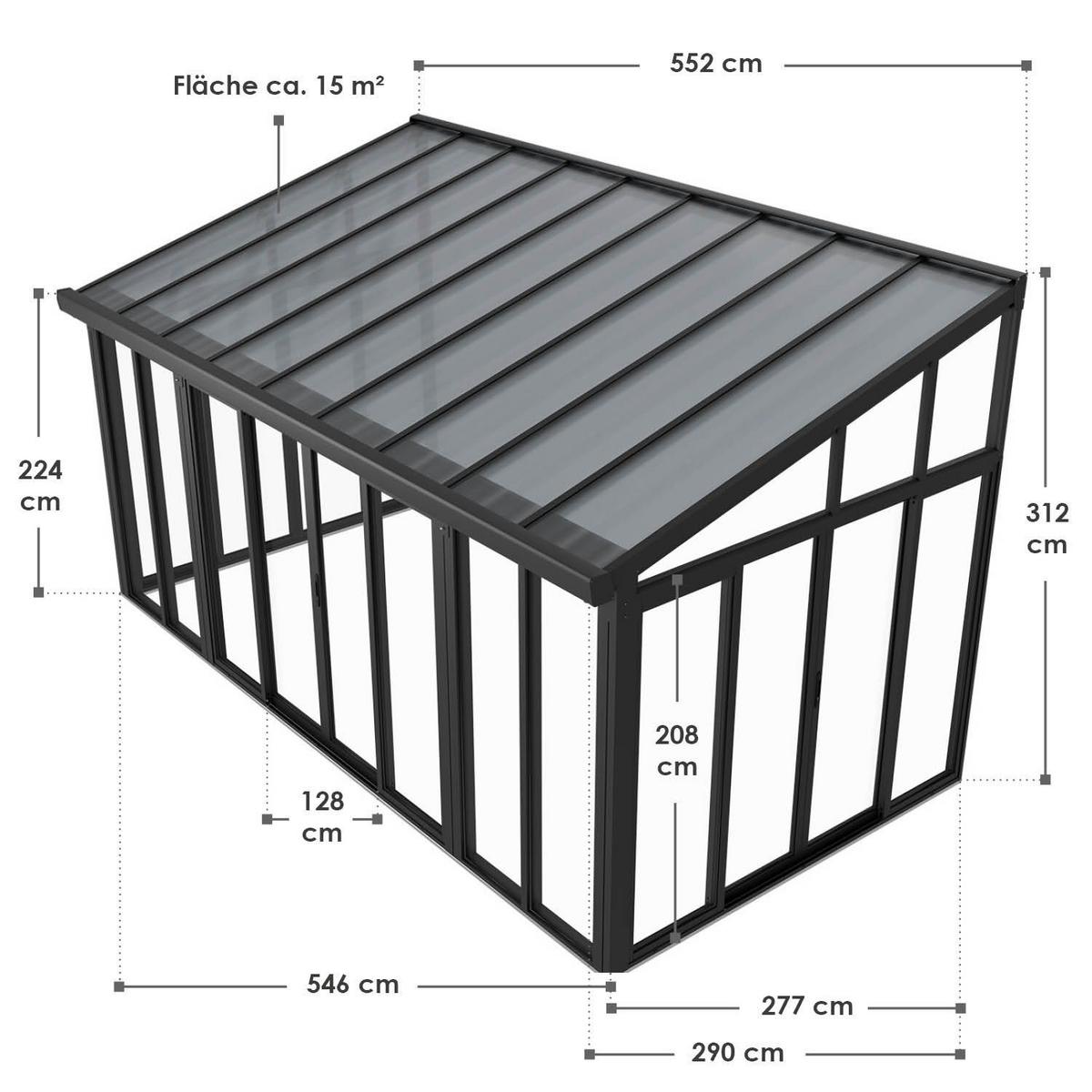 WINTERGARTEN 292 x 548 x 312 cm dunkelgrau - Dunkelgrau, Metall (552/312/290cm) - Juskys
