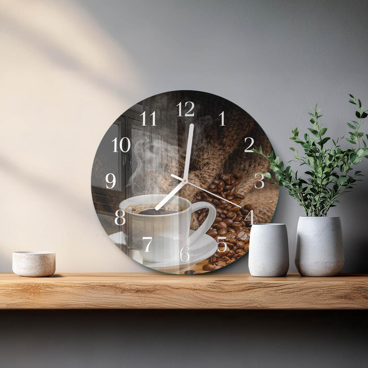 WANDUHR aus Glas Ø30 cm - Kaffee - Braun, Glas (30/30/0.4cm) - TULUP