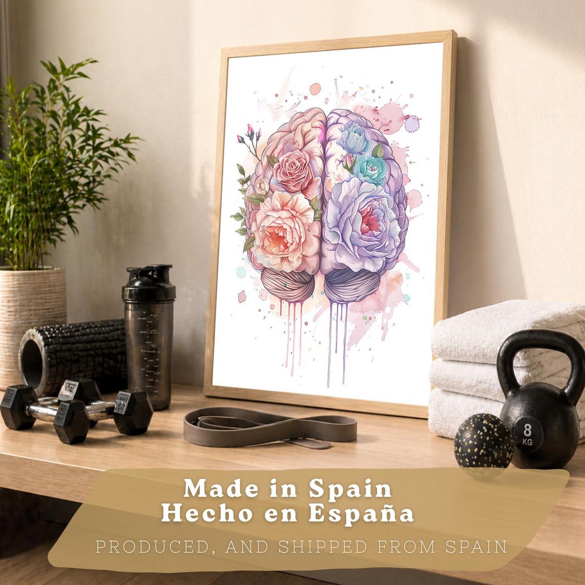 POSTER Set aus 6 Anatomie Mensch Florale Aquarell Drucke und mit Gehirn Lungen Skelett Nieren und Organen Botanische Größe Leichter Holzrahmen A3 & A4 - Beige, Papier (29.7/42/3cm) - Nacnic
