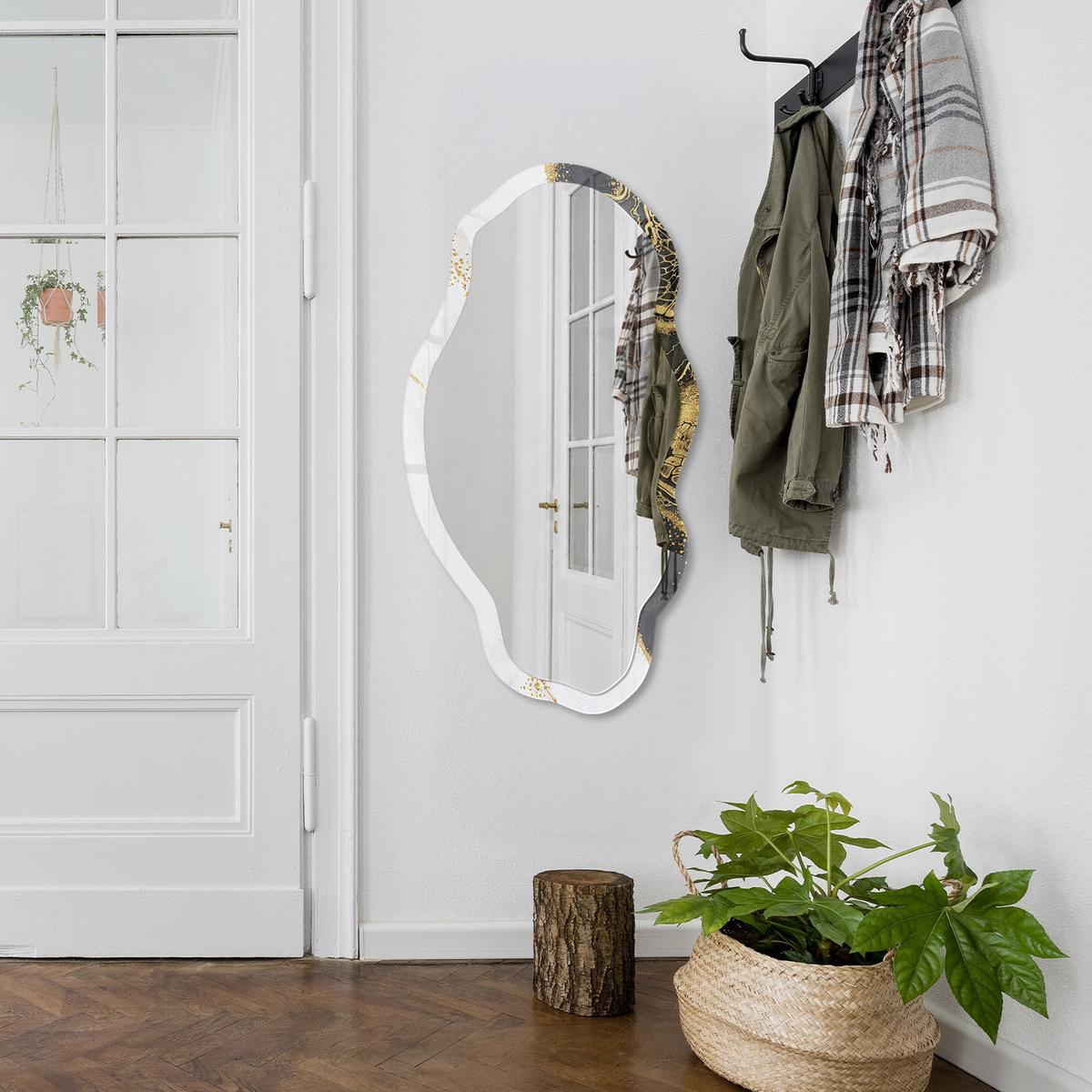 SPIEGEL 90x45 cm asymmetrisch mit Druck - Marmorabstraktion - Transparent, Glas (45/90/0.4cm) - TULUP