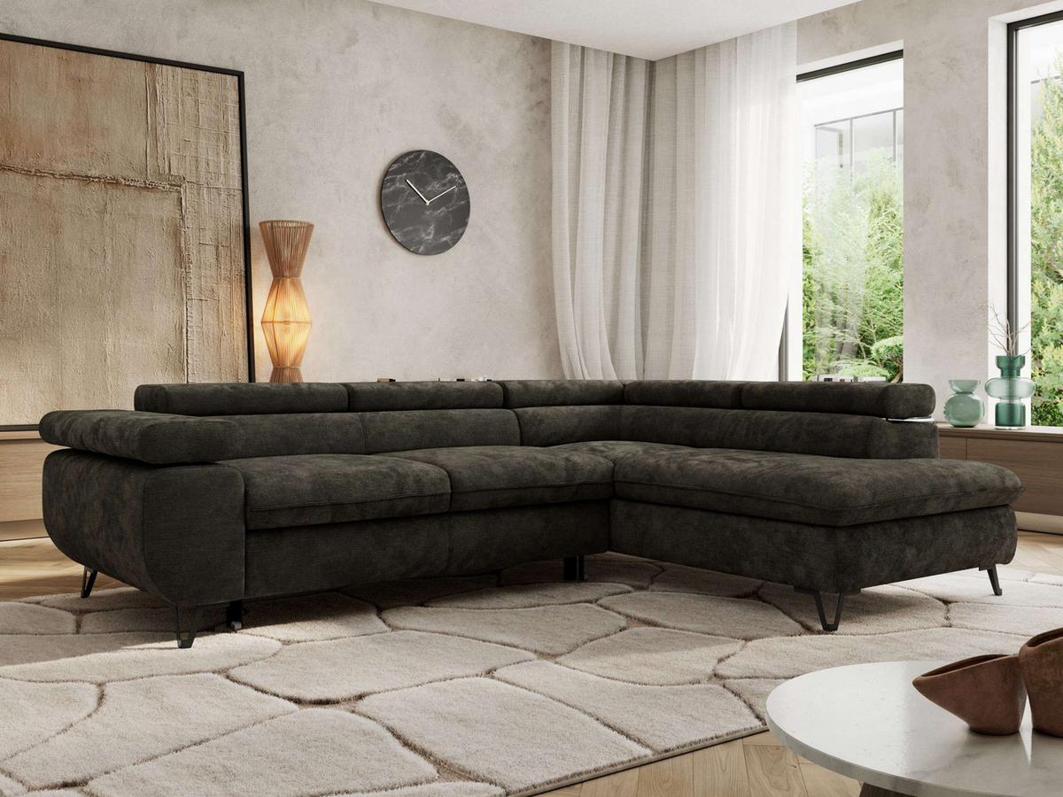 ECKSOFA PABLO L Dunkelgrau Schenille glatt - Rechts Seite - Dunkelgrau/Schwarz, Textil/Metall (273/208cm) - MKS