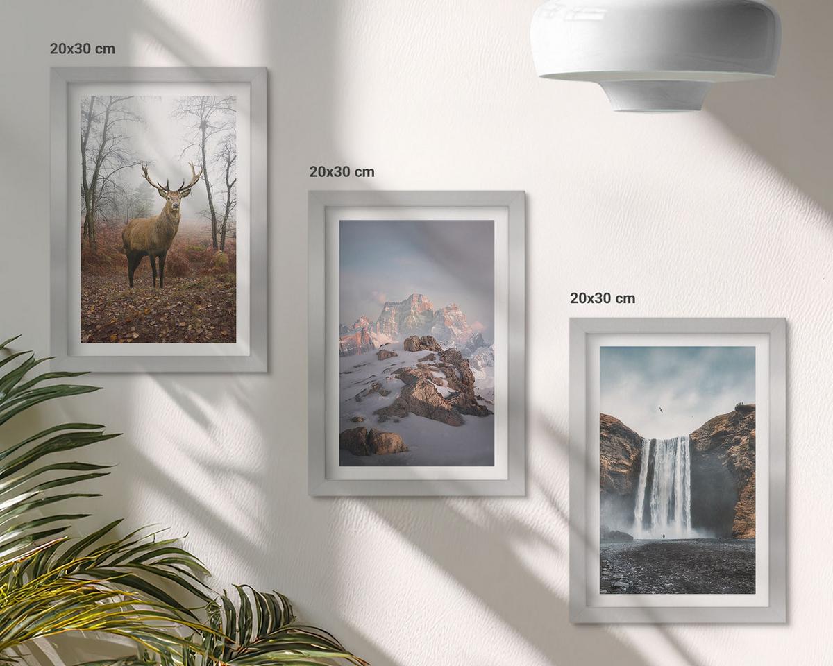 BILDER SET 3er Set - 20x30 cm Silberner Rahmen - Wilde Berglandschaften - Silberfarben, Kunststoff (20/30cm) - TULUP