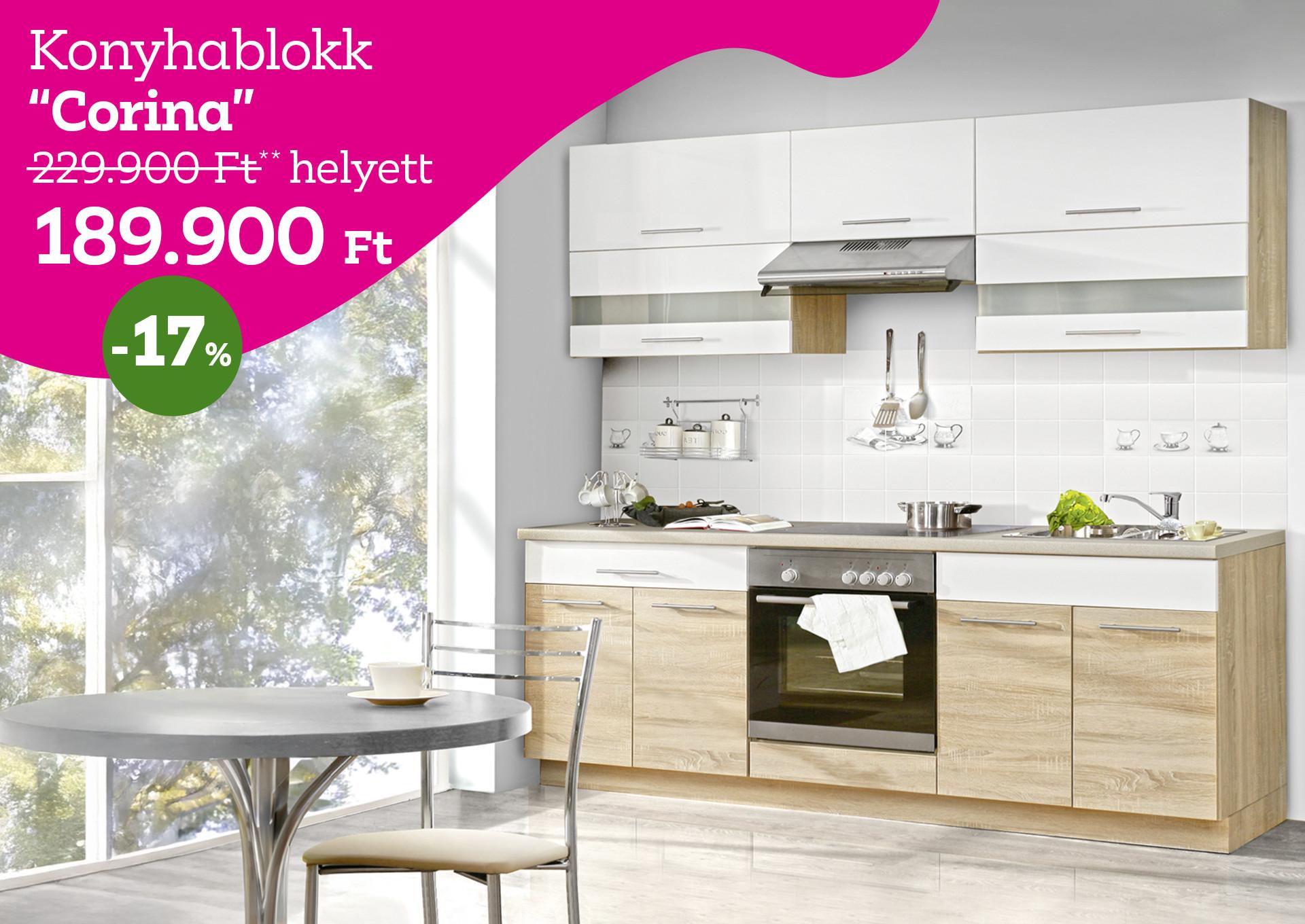 Konyhablokk Corina 229900 Forint helyett 189900 Forint, kedvezmény mértéke 17%