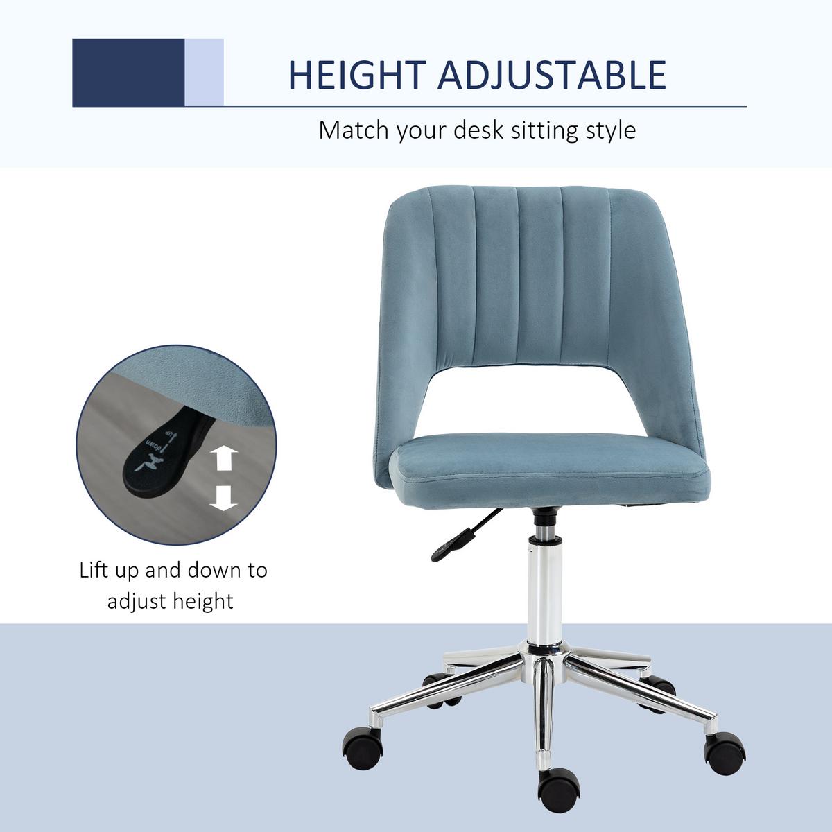 BÜROSTUHL Drehstuhl Jakobsmuschel-Form verstellbar Samtartiges Polyester Blau - Blau/Chromfarben, Textil/Metall (60/91/49cm) - Vinsetto