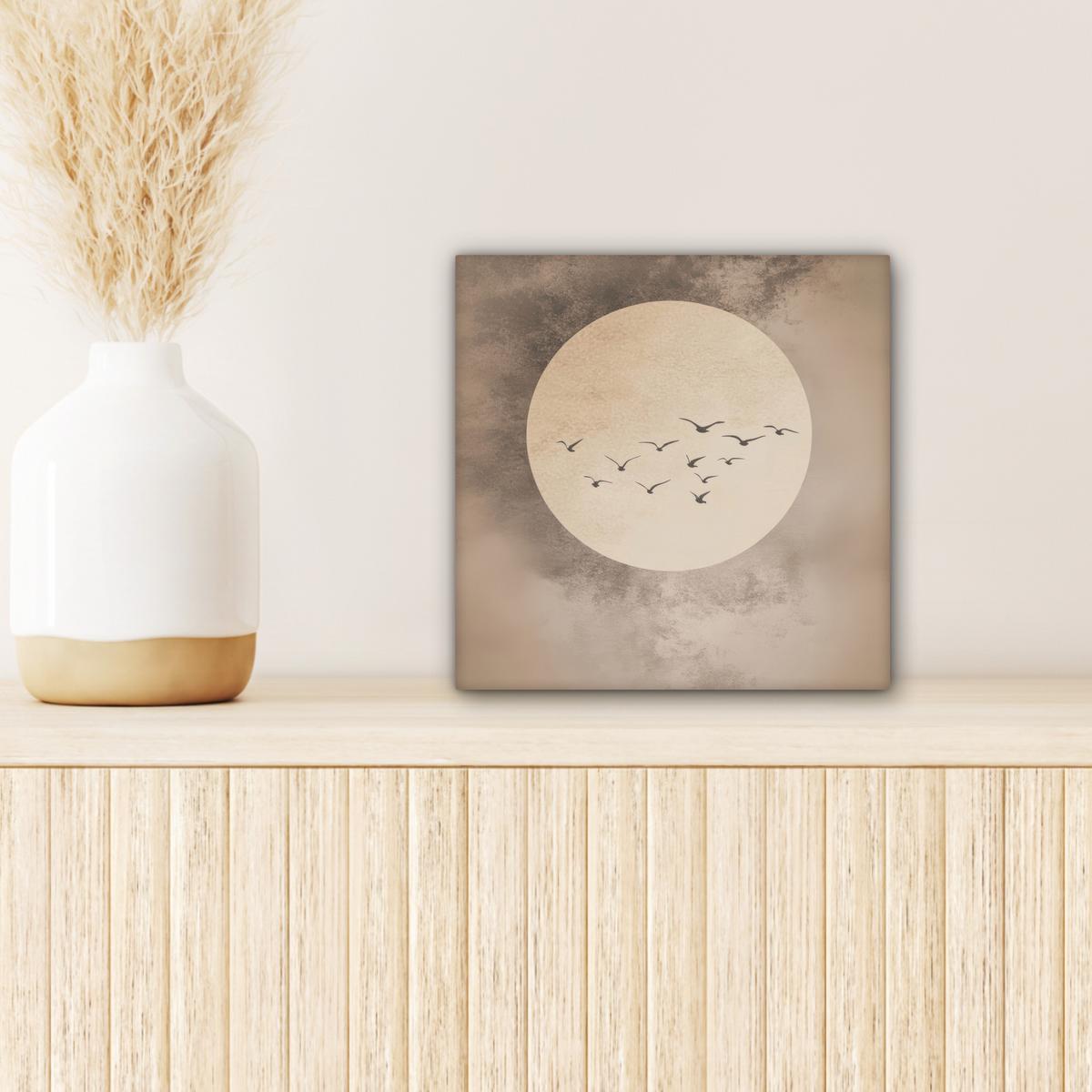 LEINWANDBILD Vogel - Beige - Japanisch Deko Wohnzimmer 20x20 cm - Taupe, Textil (20/20cm) - MuchoWow