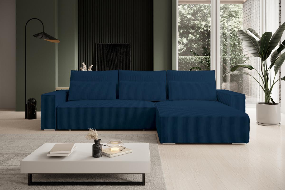 ECKSOFA Alice mit Bettkasten und Schlaffunktion, Cordstoff in L-Form - Blau, Textil (289/184cm)
