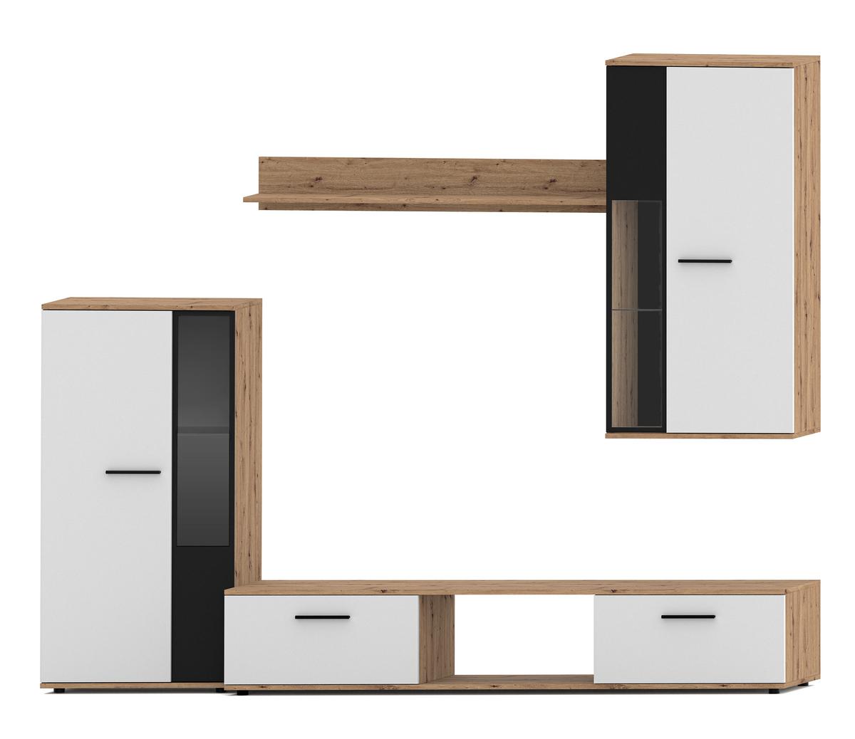 WOHNWAND Formilo Eiche, Artisan Weiß 294/180/40 cm Hochwertige TV Wohnwand - Hellbraun/Weiß, Holzwerkstoff/Kunststoff (294/180/40cm) - AX Living