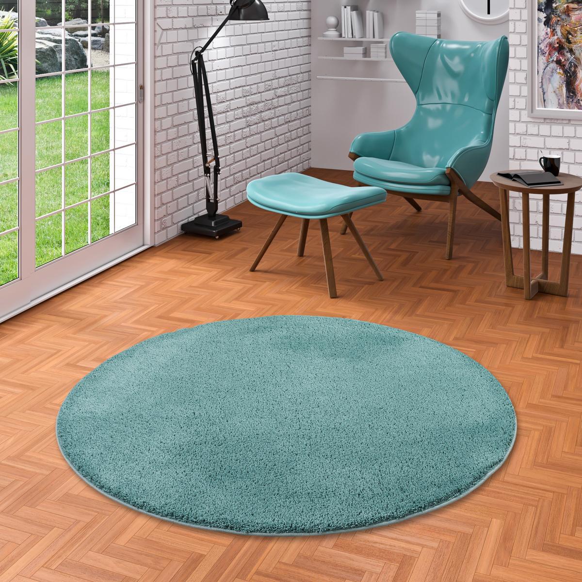 HOCHFLOR SHAGGY TEPPICH PALACE RUND - Mintgrün, Textil (100/100cm) - Snapstyle