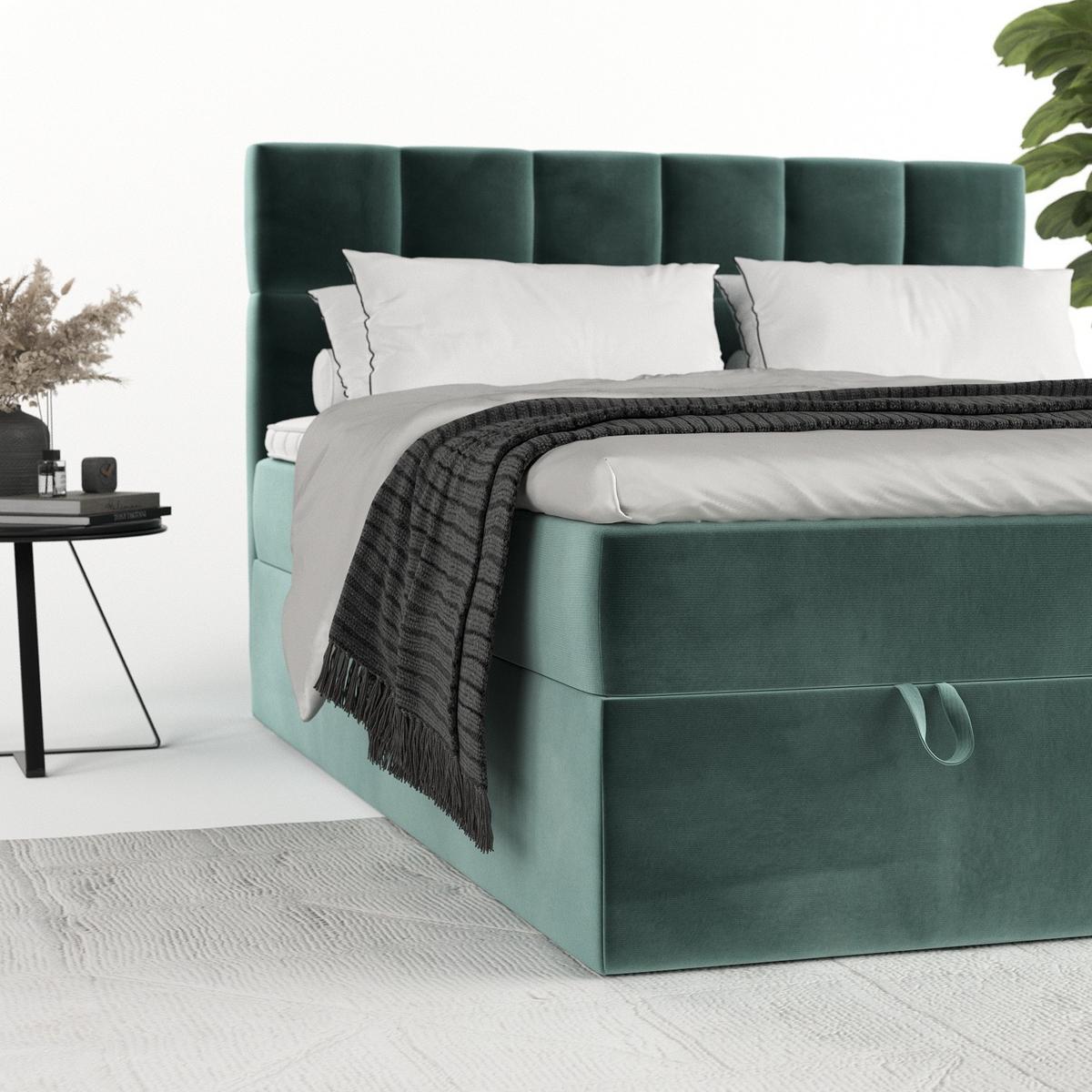 BOXBETT Savio 140/200 cm Türkis im Kronos Stoff - Türkis/Schwarz, Holz/Holzwerkstoff (140/200cm) - AltaBeds