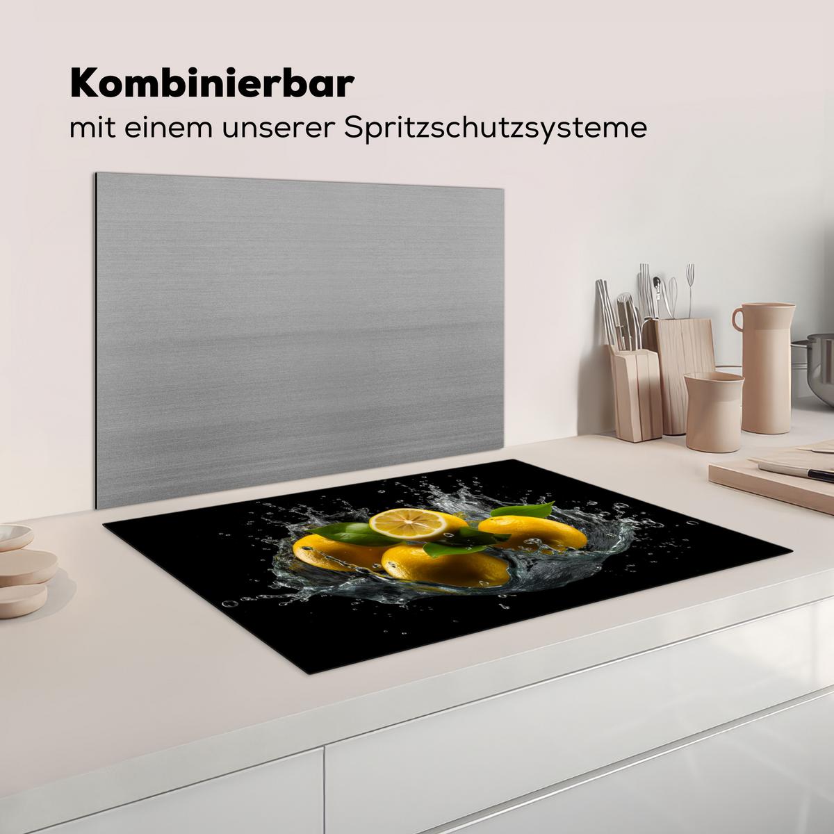 HERDABDECKPLATTE Zitrone - Obst - Gelb - Schwarz Ceranfeldabdeckung 76x51.5 cm - Gelb, Kunststoff (76/51.5/0.2cm) - MuchoWow