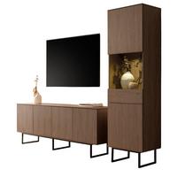 WOHNWAND in Nussbaum 2-teilig 273 cm, Wohnkombination mit Push-to-Open - Nussbaumfarben/Schwarz, Glas/Holzwerkstoff (273/200/40cm) - Furn.Design