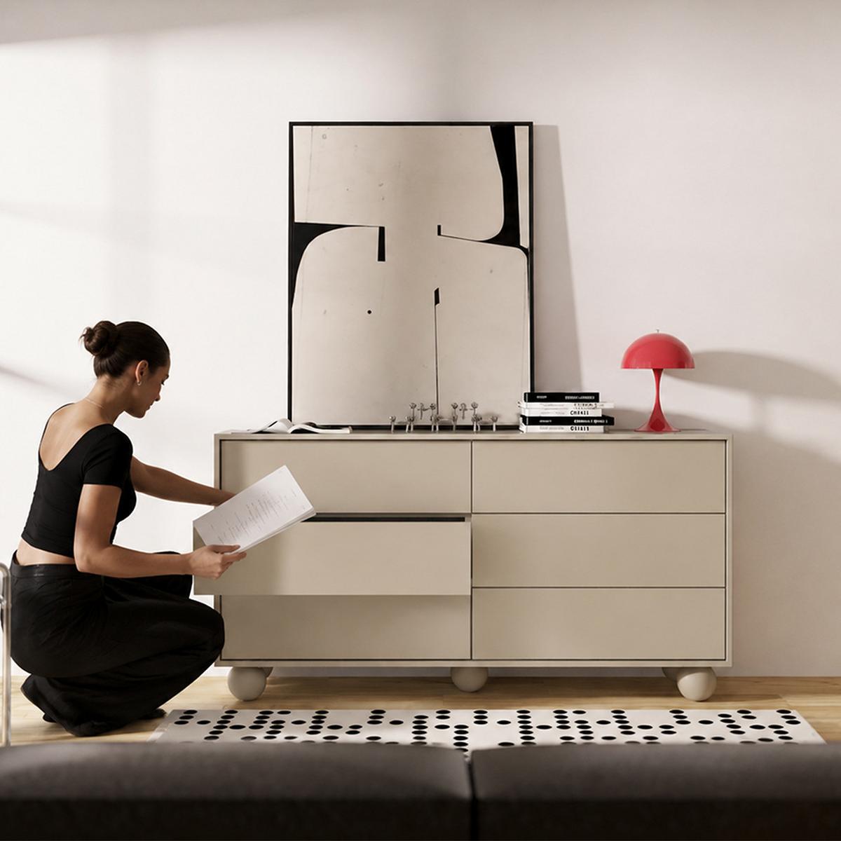 KOMMODE Adel mit 6 Schubladen und runden Füßen, 154 cm, Griffloss, Kaschmir - Kaschmir, Holzwerkstoff (154/81/38cm) - Beautysofa
